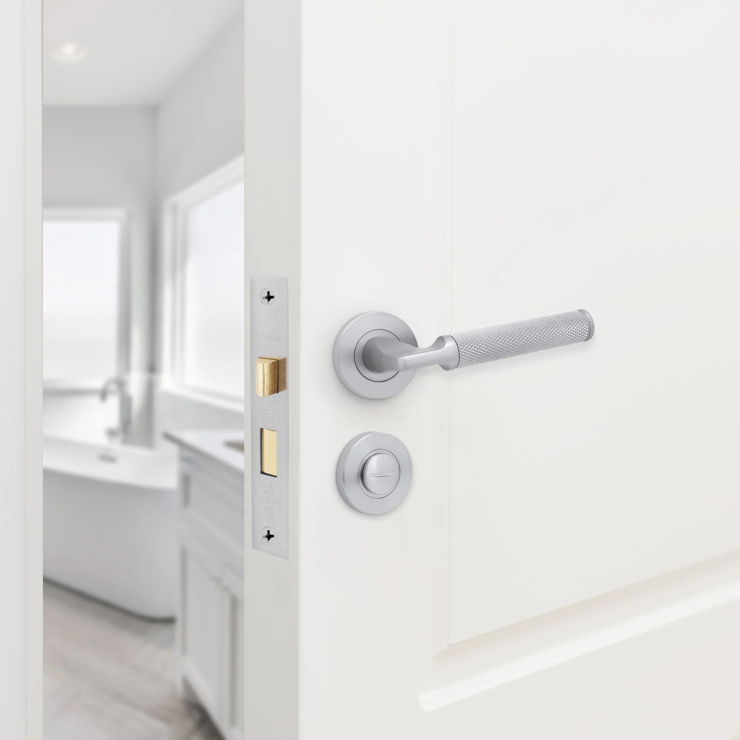 Mode-Grip Satin Chrome Lever on Rose Fire Door Handle Pack - Bathroom - FD30/60 - Image 6