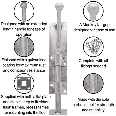 Monkey Tail Garage Drop Bolt & 2 Keep Types - 300mm 12 Inch - Galvanised - Image 3