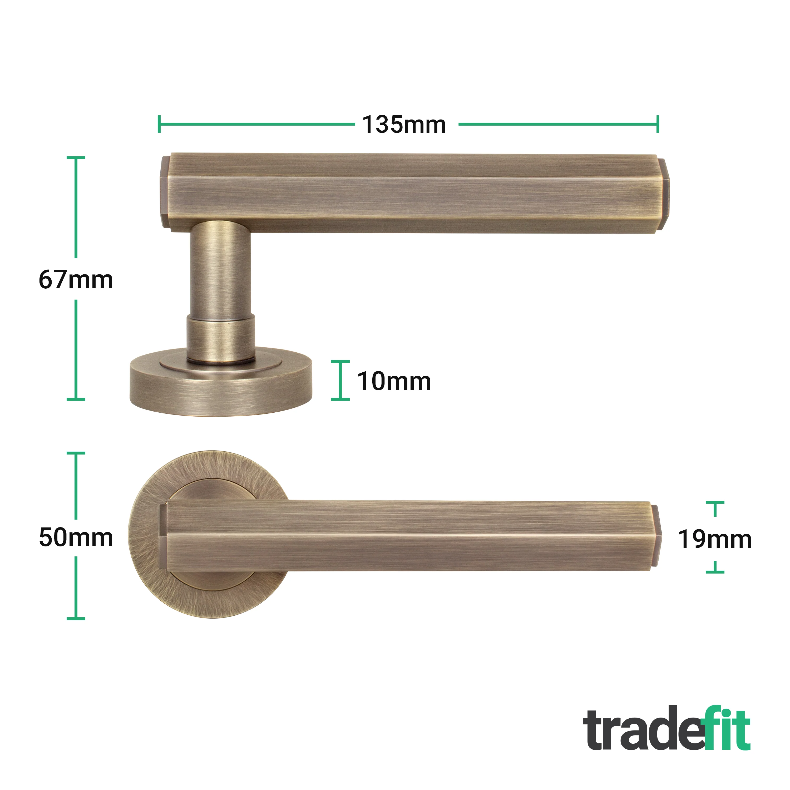 Moreno Antique Brass Lever on Rose Door Handle Kit - Medium Duty FD30/60 - 80mm Euro Sashlock and Double Cylinder - Keyed Alike - Image 4