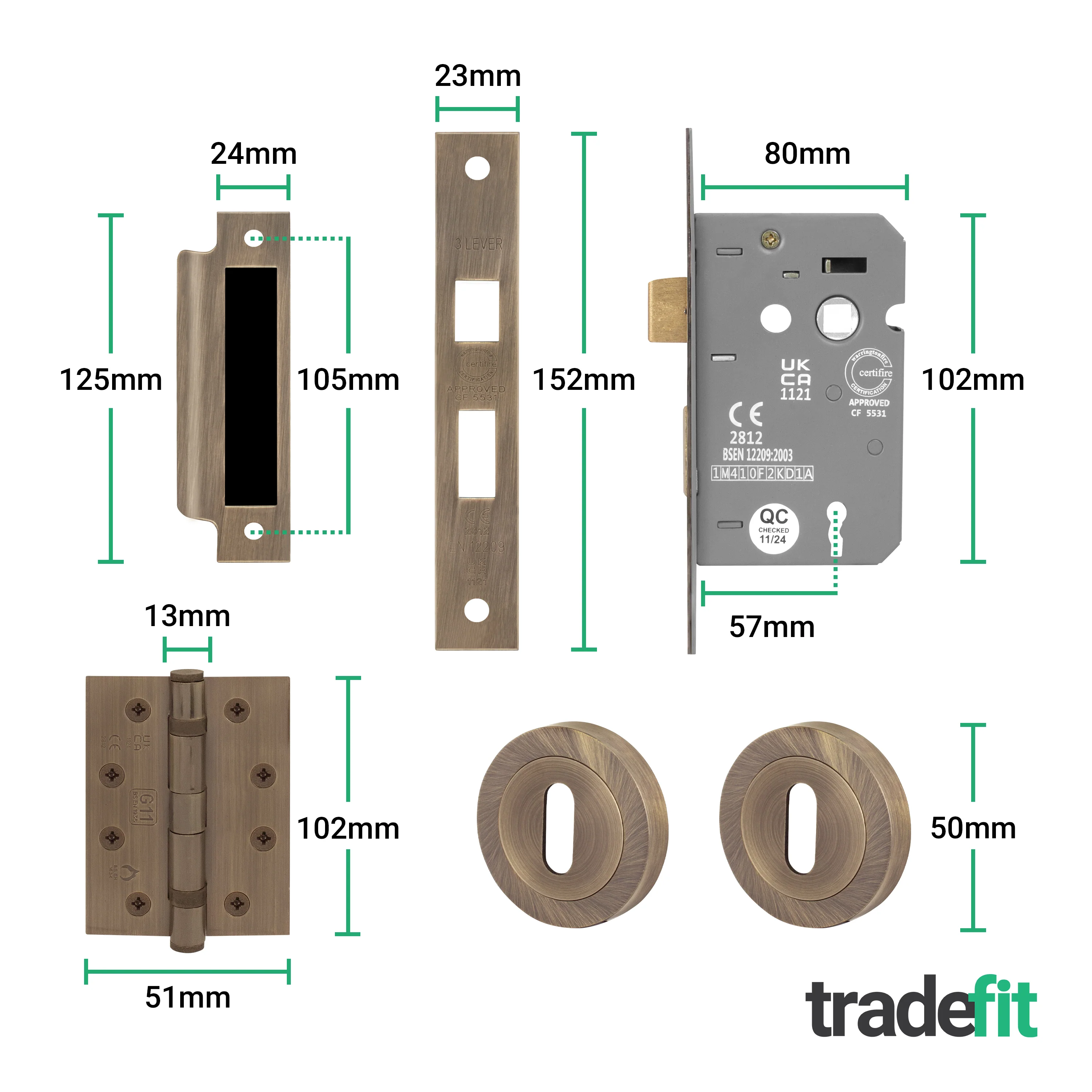 Moreno Antique Brass Lever on Rose Door Handle Kit - Medium Duty FD30/60 - 80mm Sashlock - Image 5