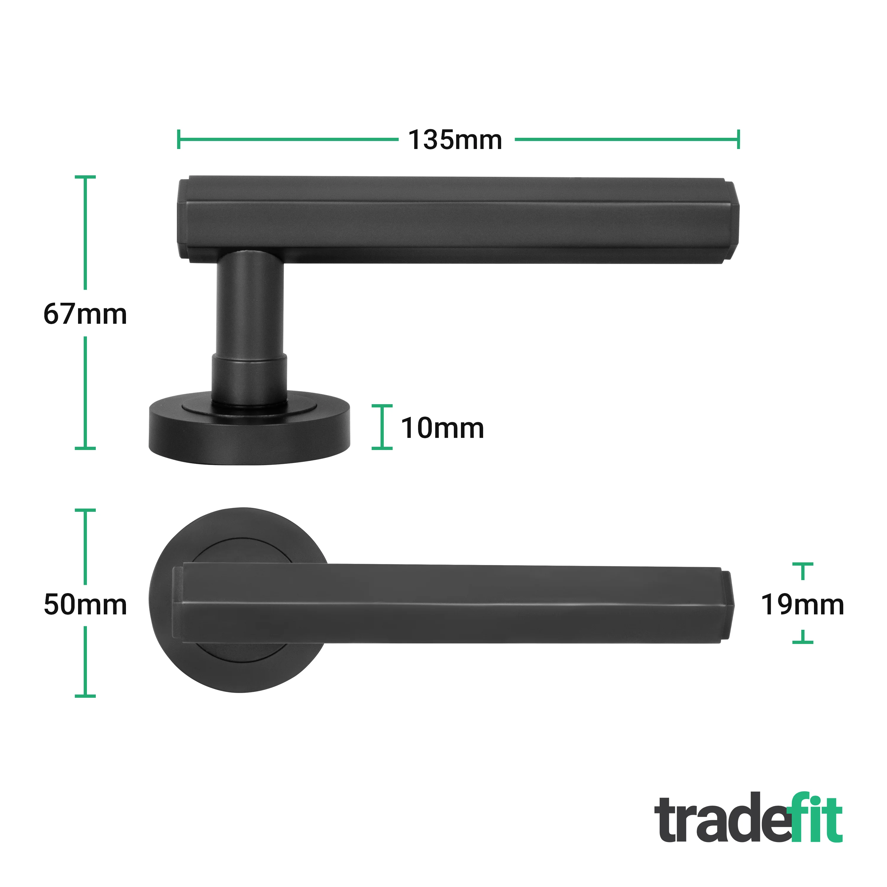 Moreno Matt Black Lever on Rose Door Handle Kit - 64mm Bathroom Lock - Image 4