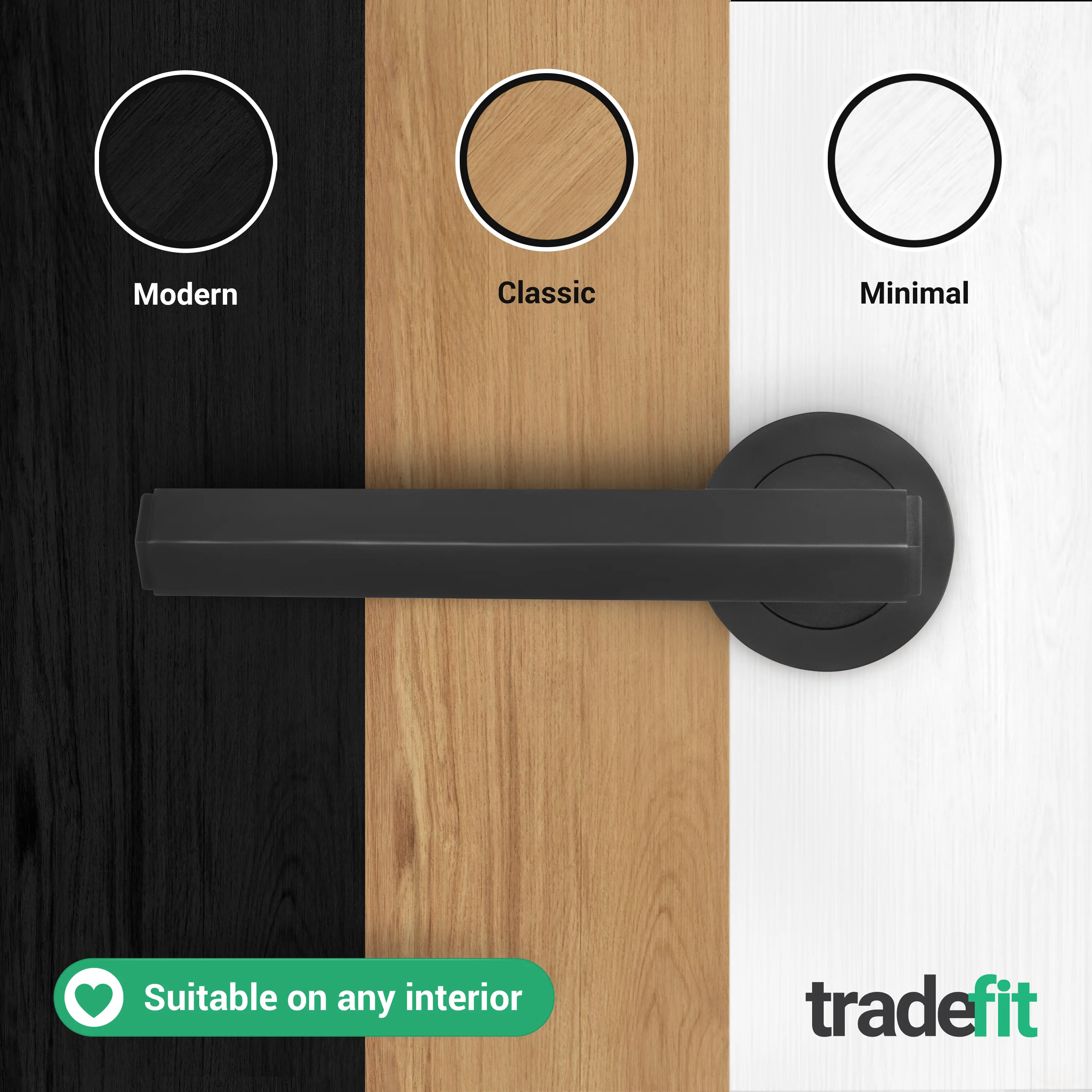 Moreno Matt Black Lever on Rose Door Handle Kit - 64mm Bathroom Lock - Image 7