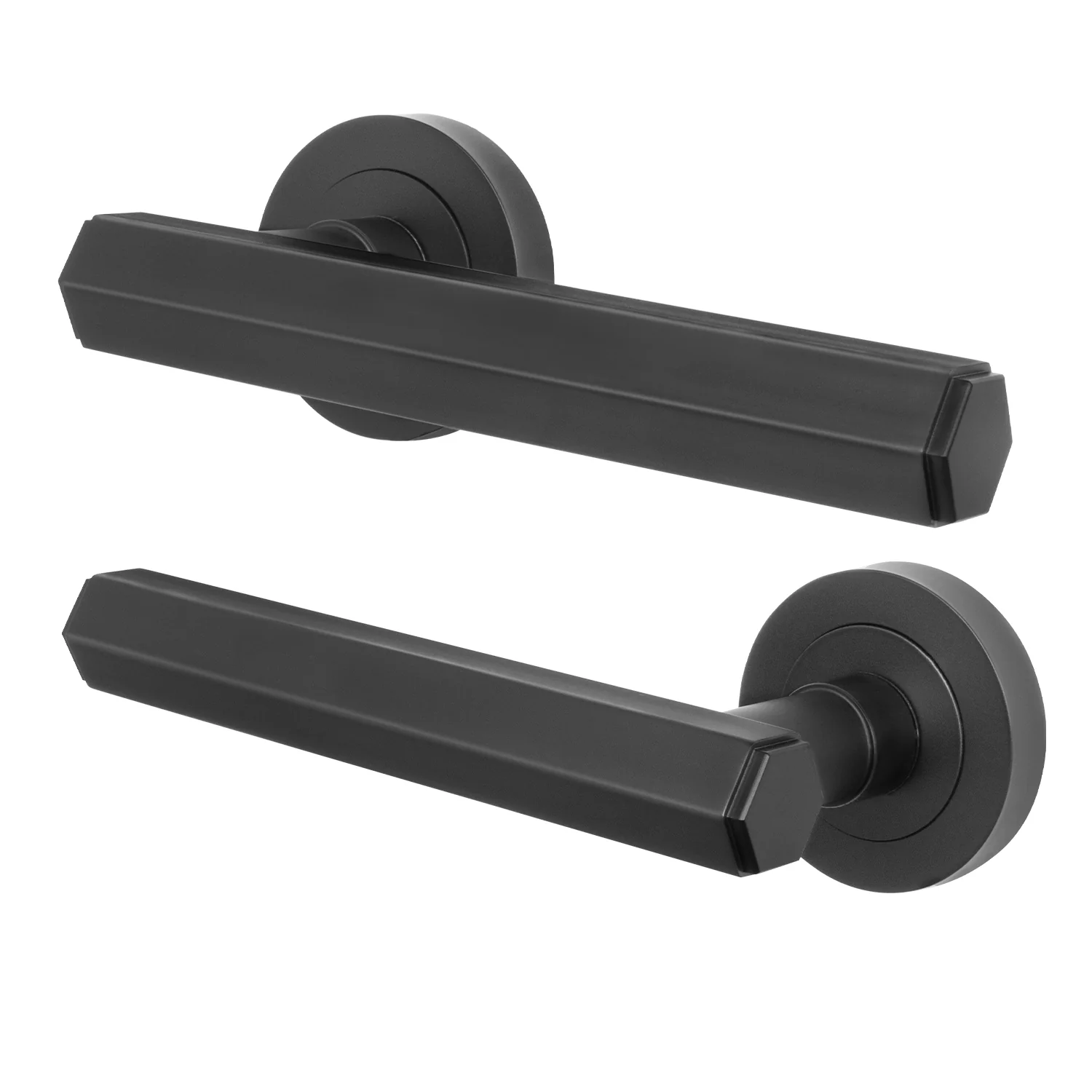 Moreno Matt Black Lever on Rose Door Handles - Heavy Duty - FD30/60 Rated