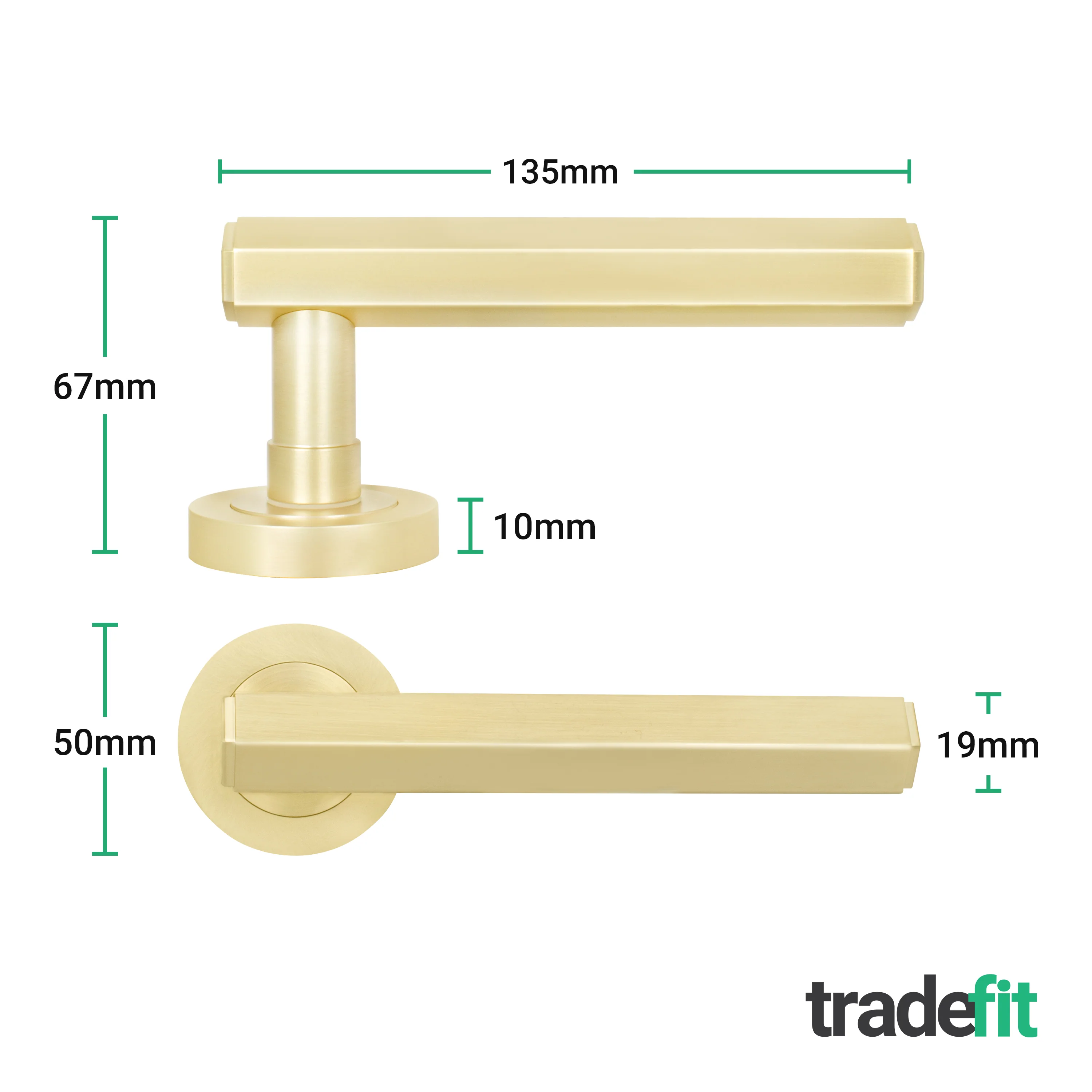 Moreno Satin Brass Lever on Rose Door Handle Kit - Medium Duty FD30/60 - 80mm Euro Sashlock and Double Cylinder - Keyed Alike - Image 5