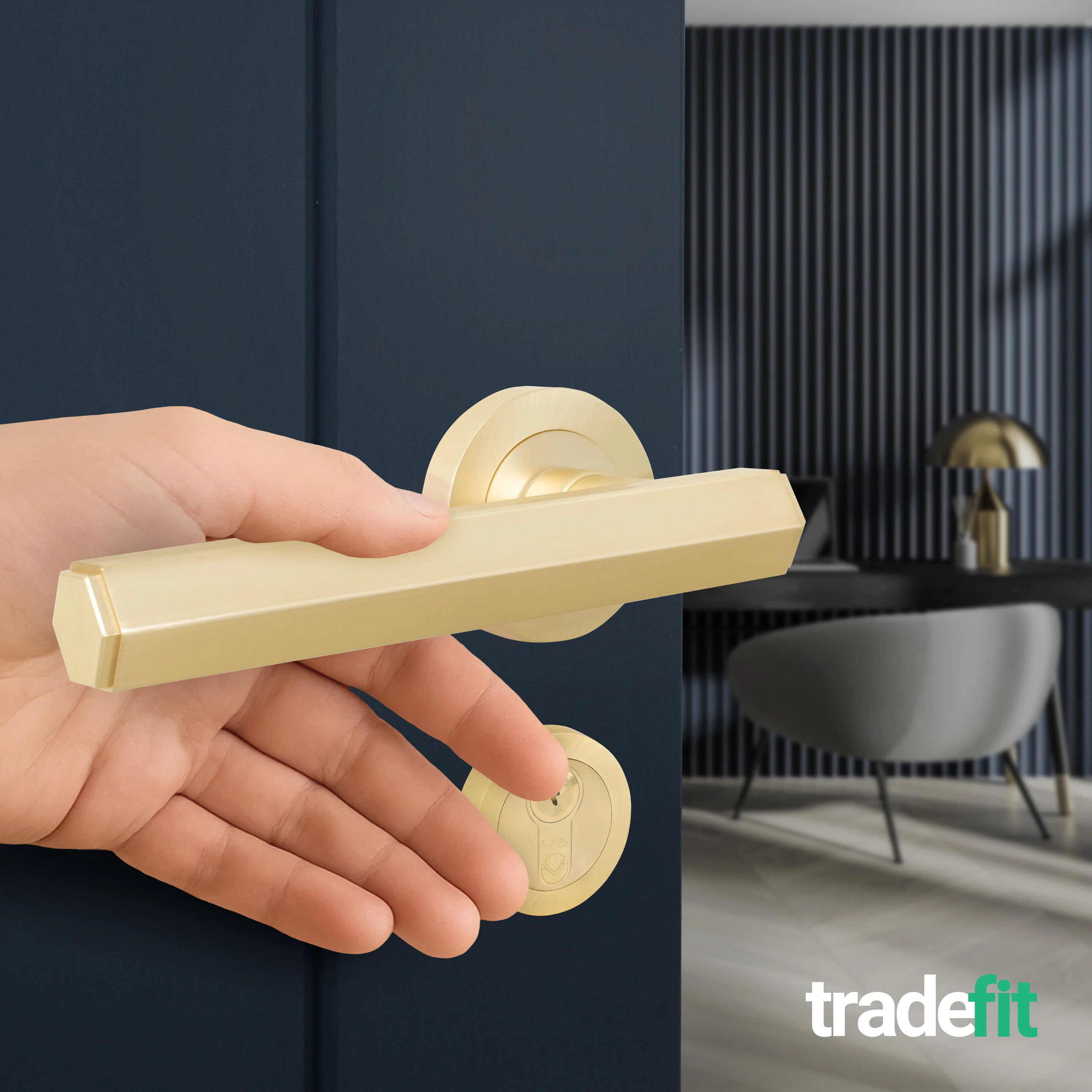 Moreno Satin Brass Lever on Rose Door Handle Kit - Medium Duty FD30/60 - 80mm Euro Sashlock and Thumbturn Cylinder - Keyed Alike - Image 7