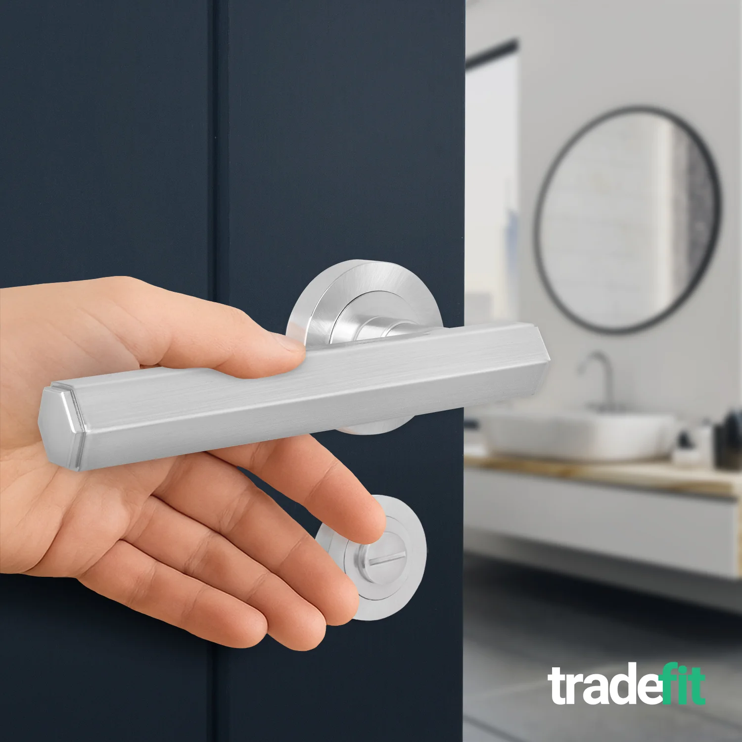 Moreno Satin Nickel Lever on Rose Door Handle Kit - Medium Duty FD30/60 - 80mm Bathroom Lock - Image 6