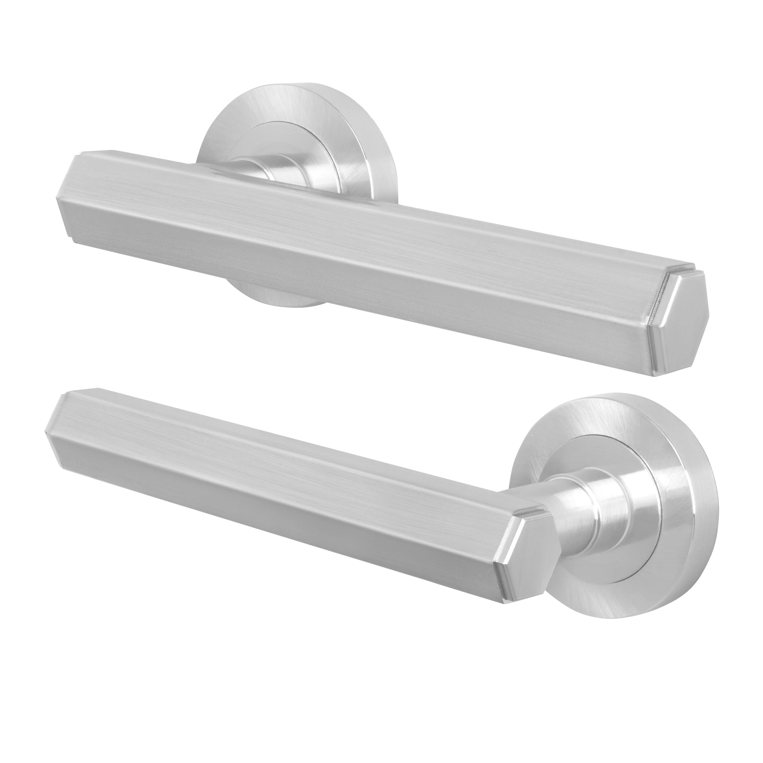 Moreno Satin Nickel Lever on Rose Door Handles - Heavy Duty - FD30/60 Rated