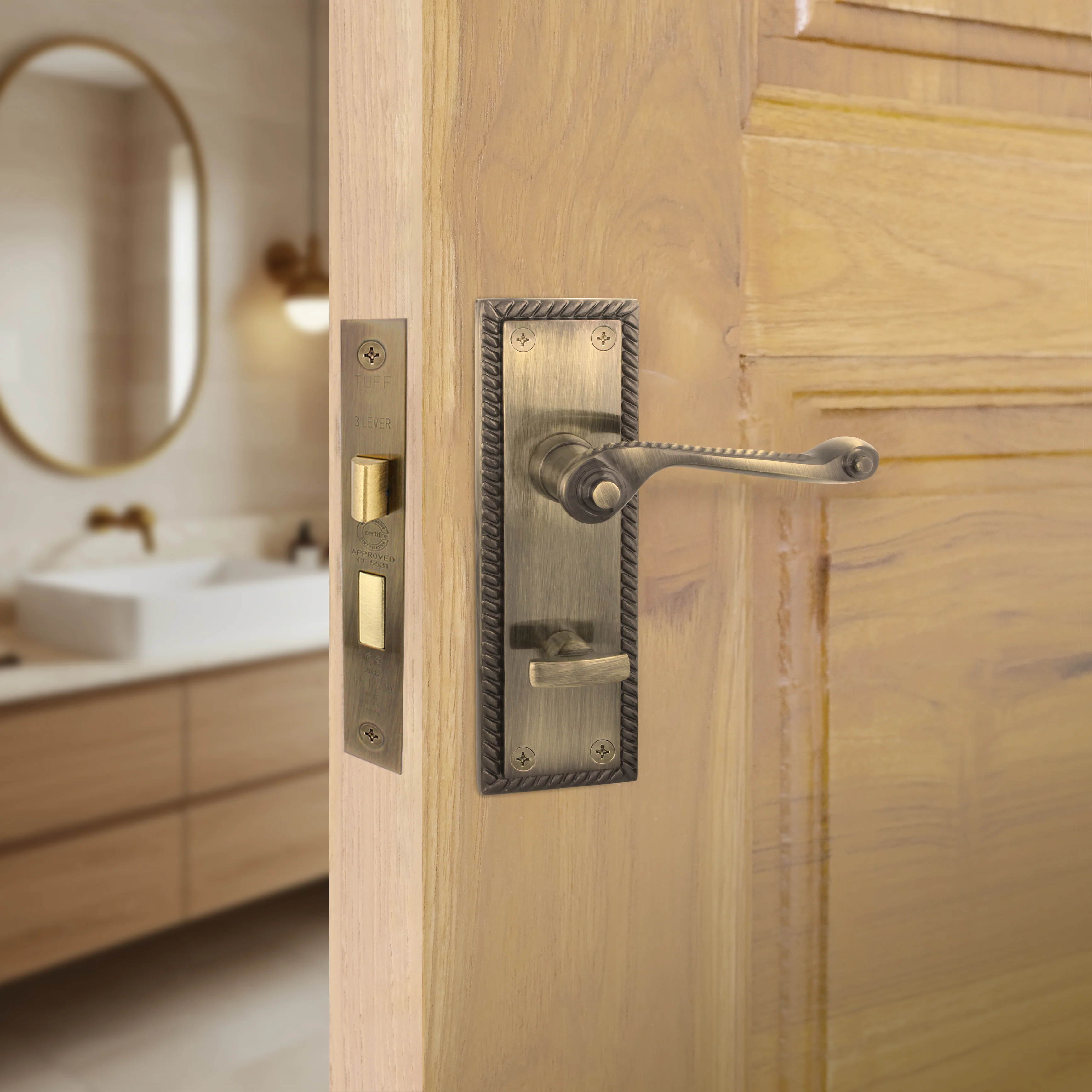 Mortice Fire Rated Bathroom Lock - 64mm Case Size - 44mm Backset - Antique Brass - Image 7