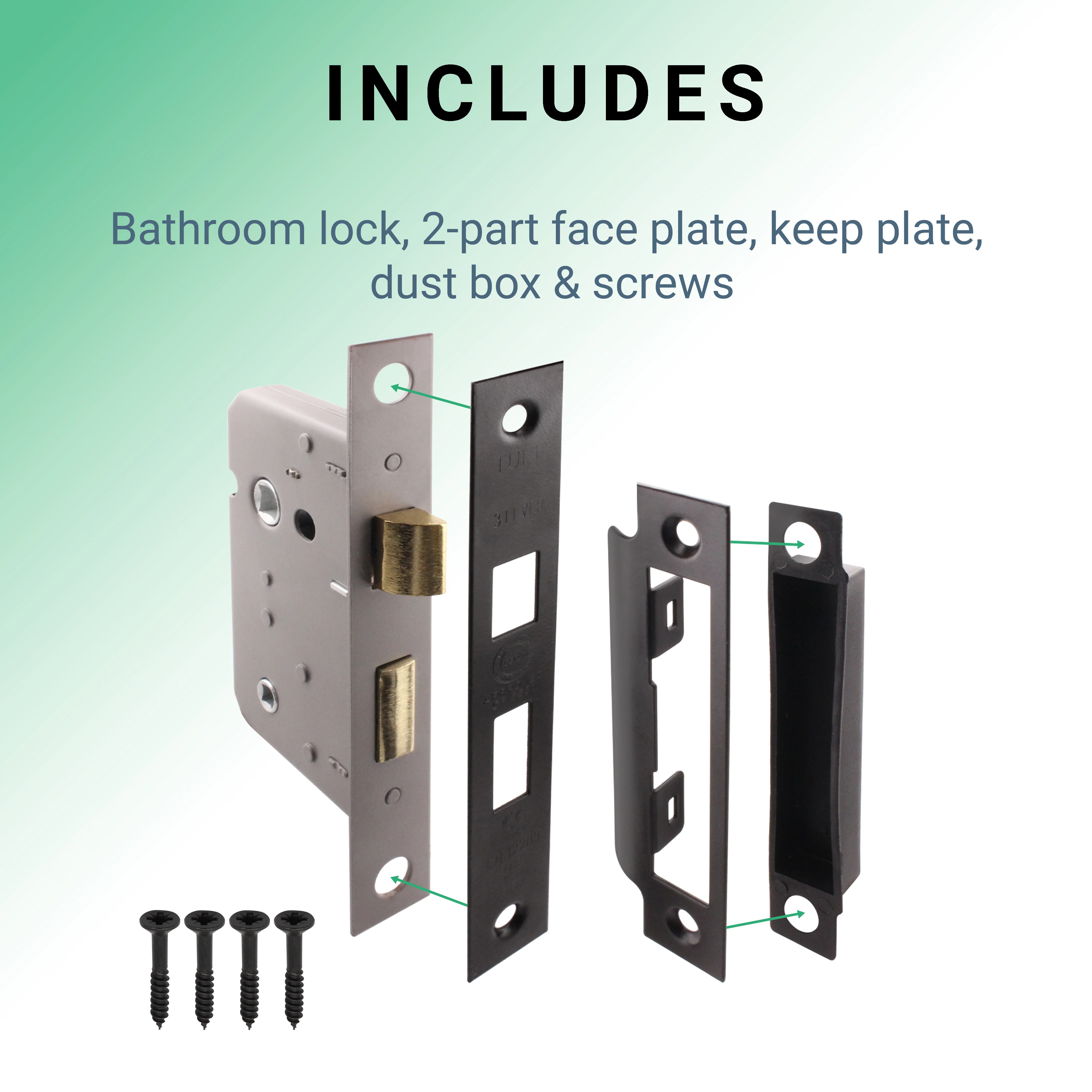 Mortice Fire Rated Bathroom Lock - 64mm Case Size - 44mm Backset - Black - Image 5