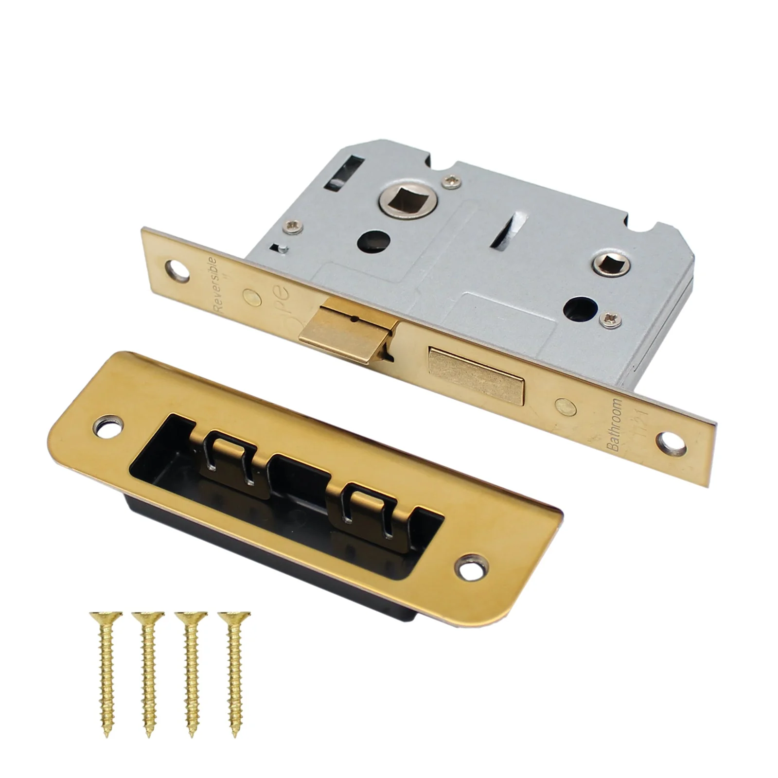 Mortice Bathroom Lock Fire Rated - 64mm Case Size - 44mm Backset - Square PVD Brass