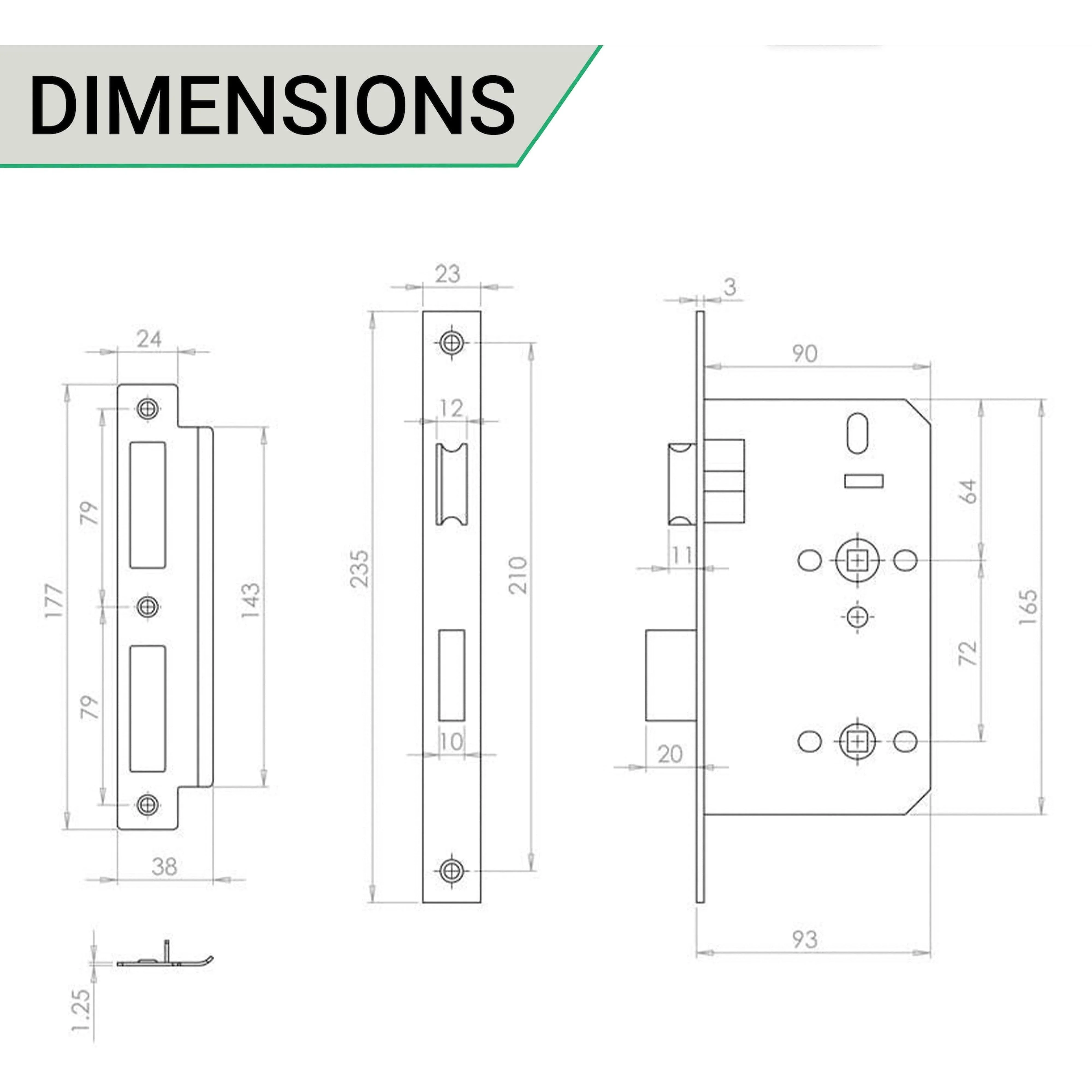 Fire Rated DIN Bathroom Lock - 60mm Backset / 90mm Case / 72mm Centres- Satin Stainless Steel - Image 5