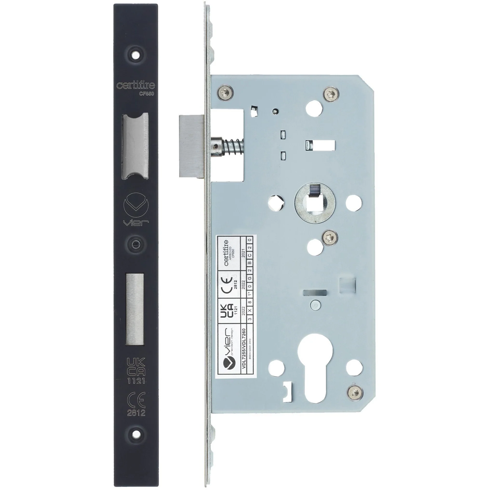 Mortice Euro Profile Sashlock DIN Standard - 90mm Case- 55mm Backset - Matt Black