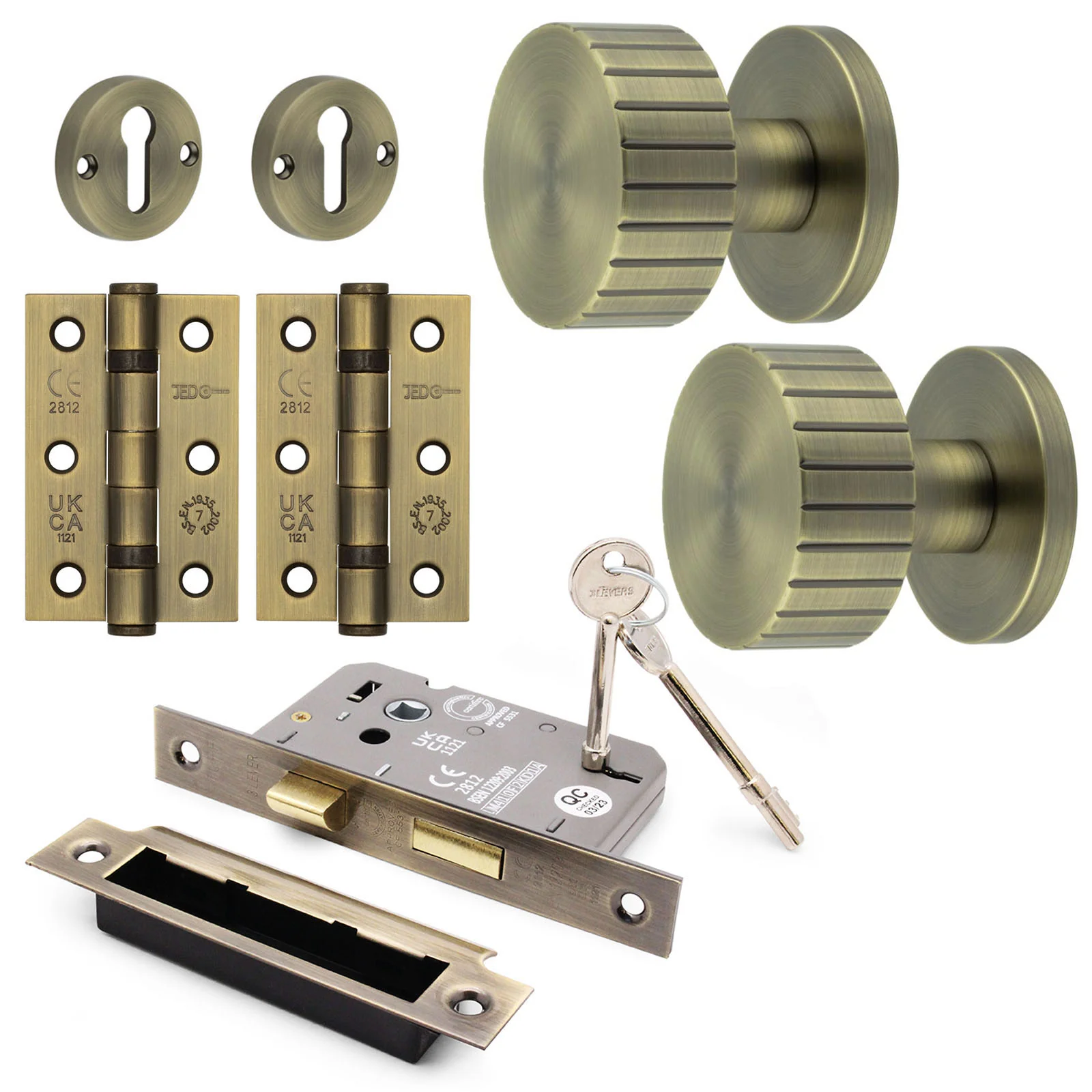 Nador Antique Brass Mortice Door Knob Kit - 80mm Sashlock