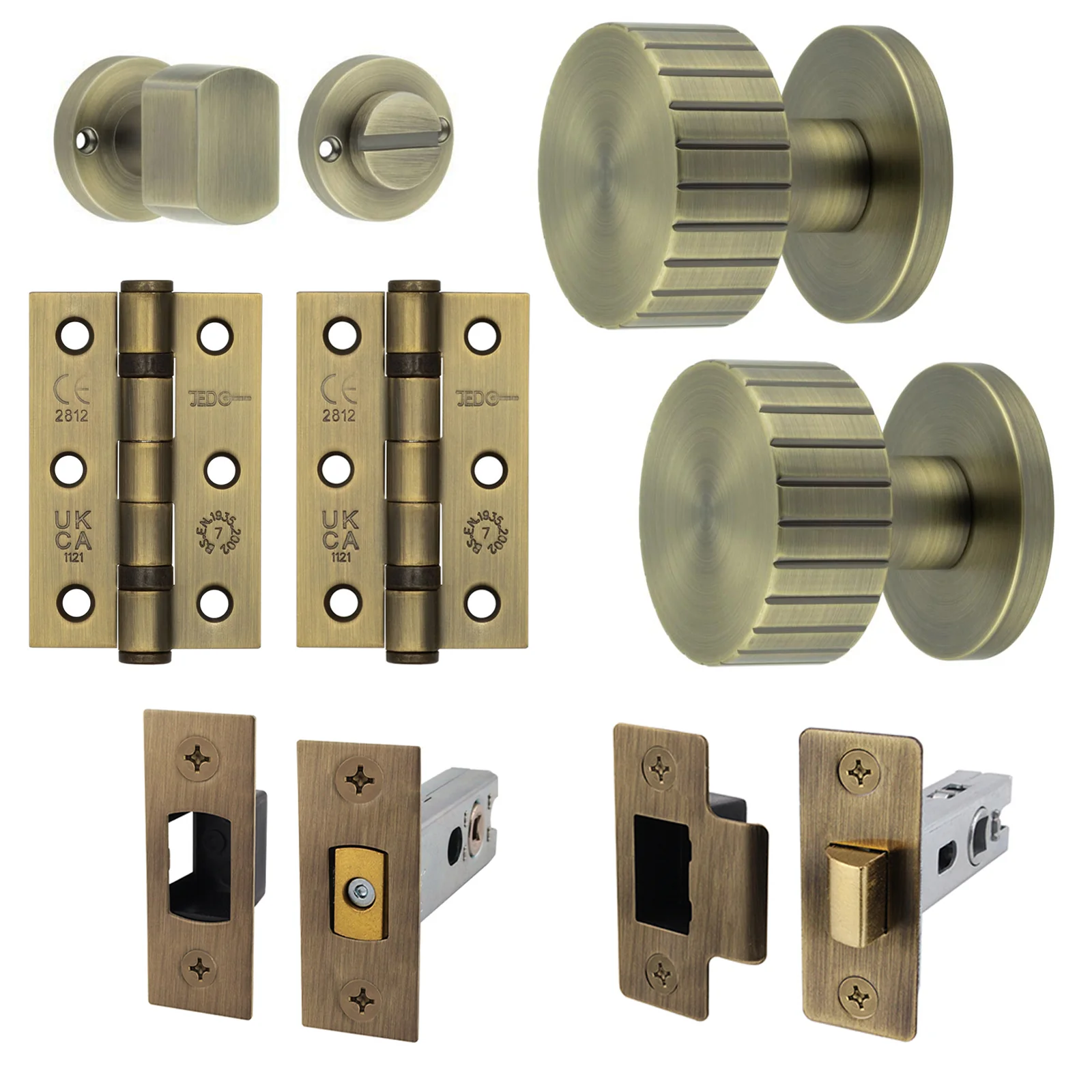 Nador Antique Brass Mortice Door Knob Kit - 76mm Bathroom Deadbolt