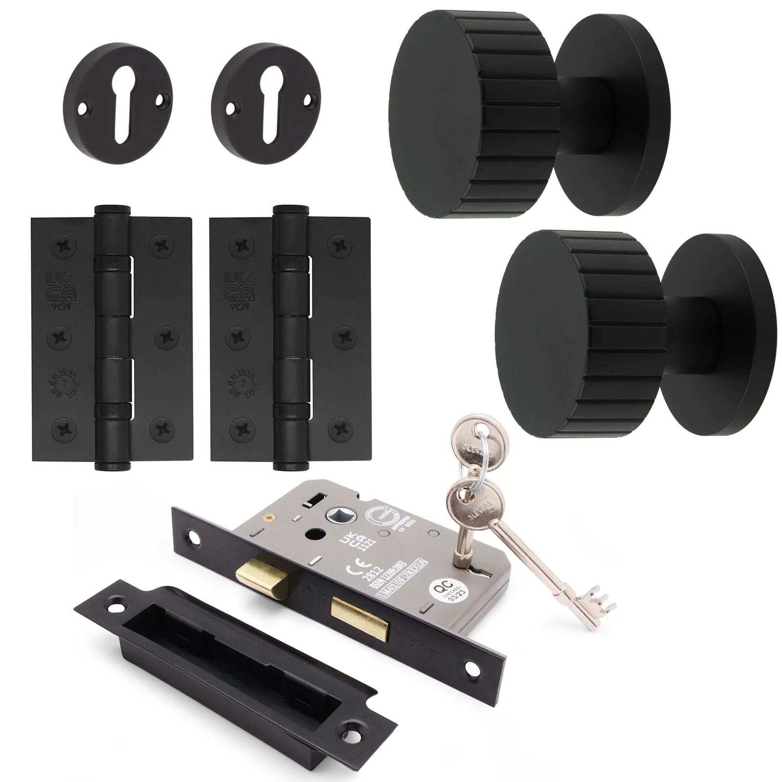 Nador Matt Black Mortice Door Knob Kit - 80mm Sashlock