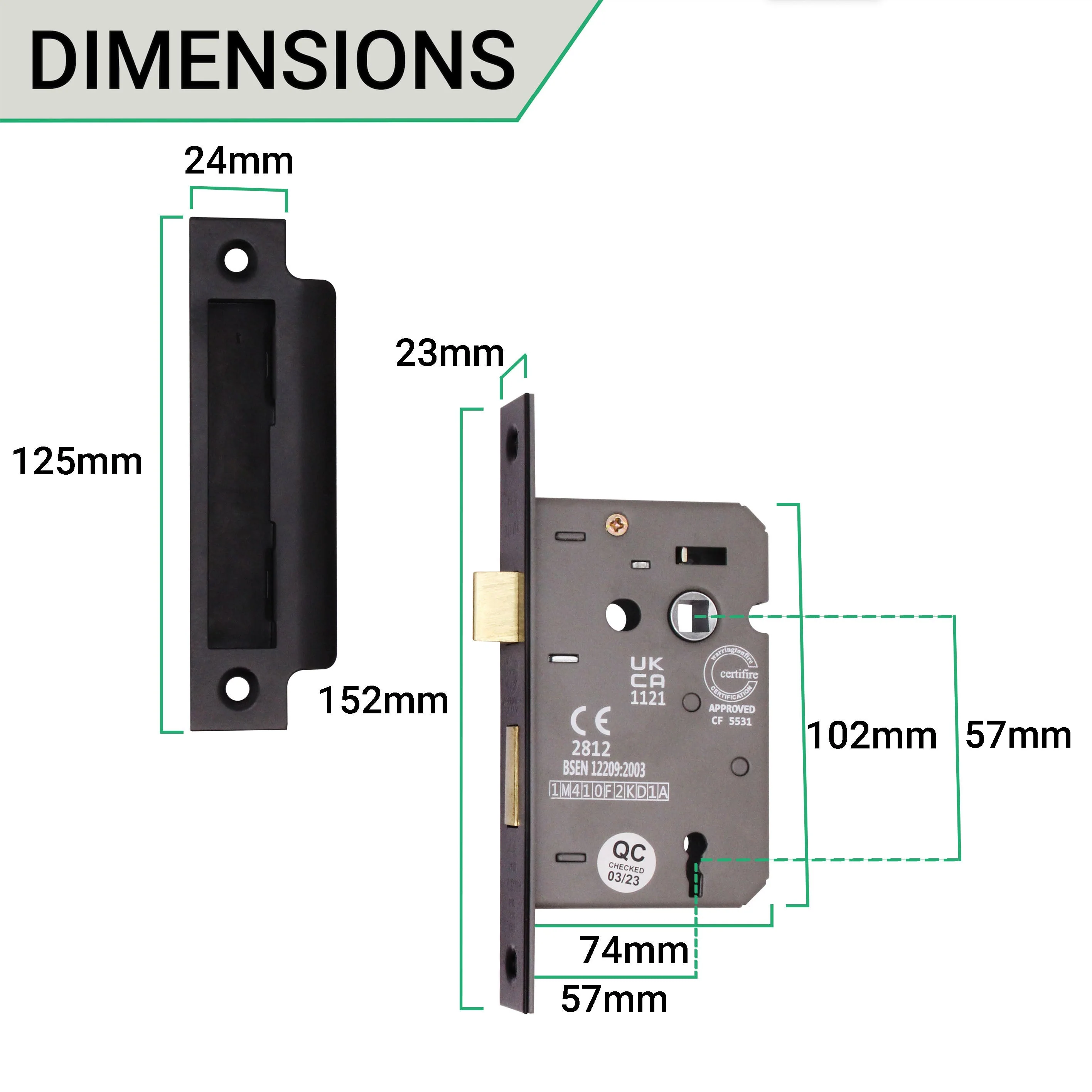 Nador Matt Black Mortice Door Knob Kit - 80mm Sashlock - Image 4
