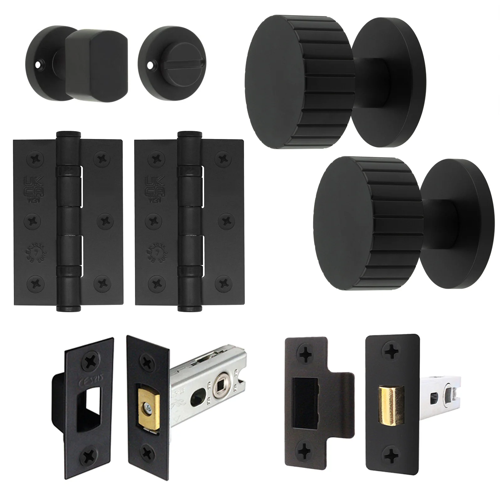 Nador Matt Black Mortice Door Knob Kit - 76mm Bathroom Deadbolt