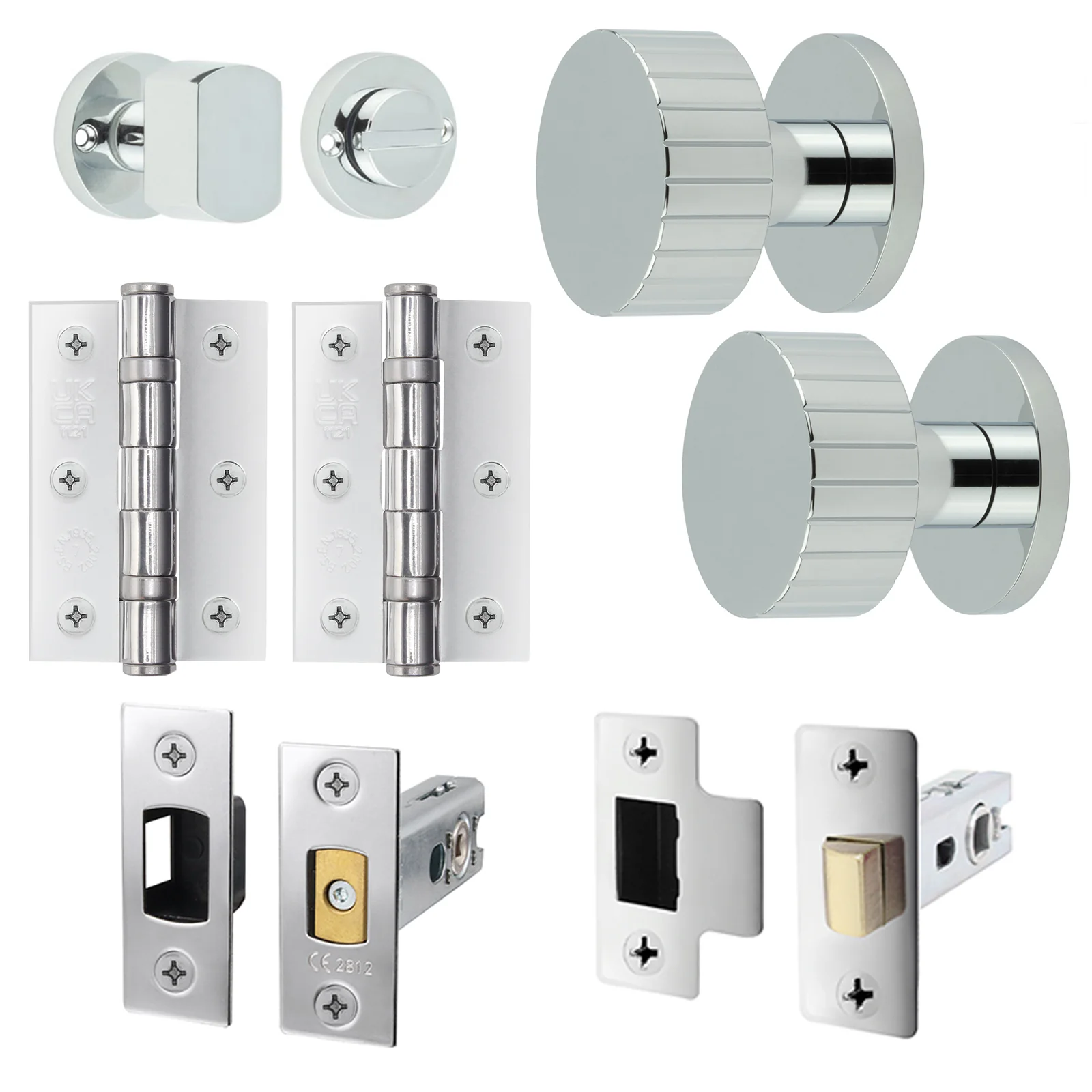 Nador Polished Chrome Mortice Door Knob Kit - 76mm Bathroom Deadbolt