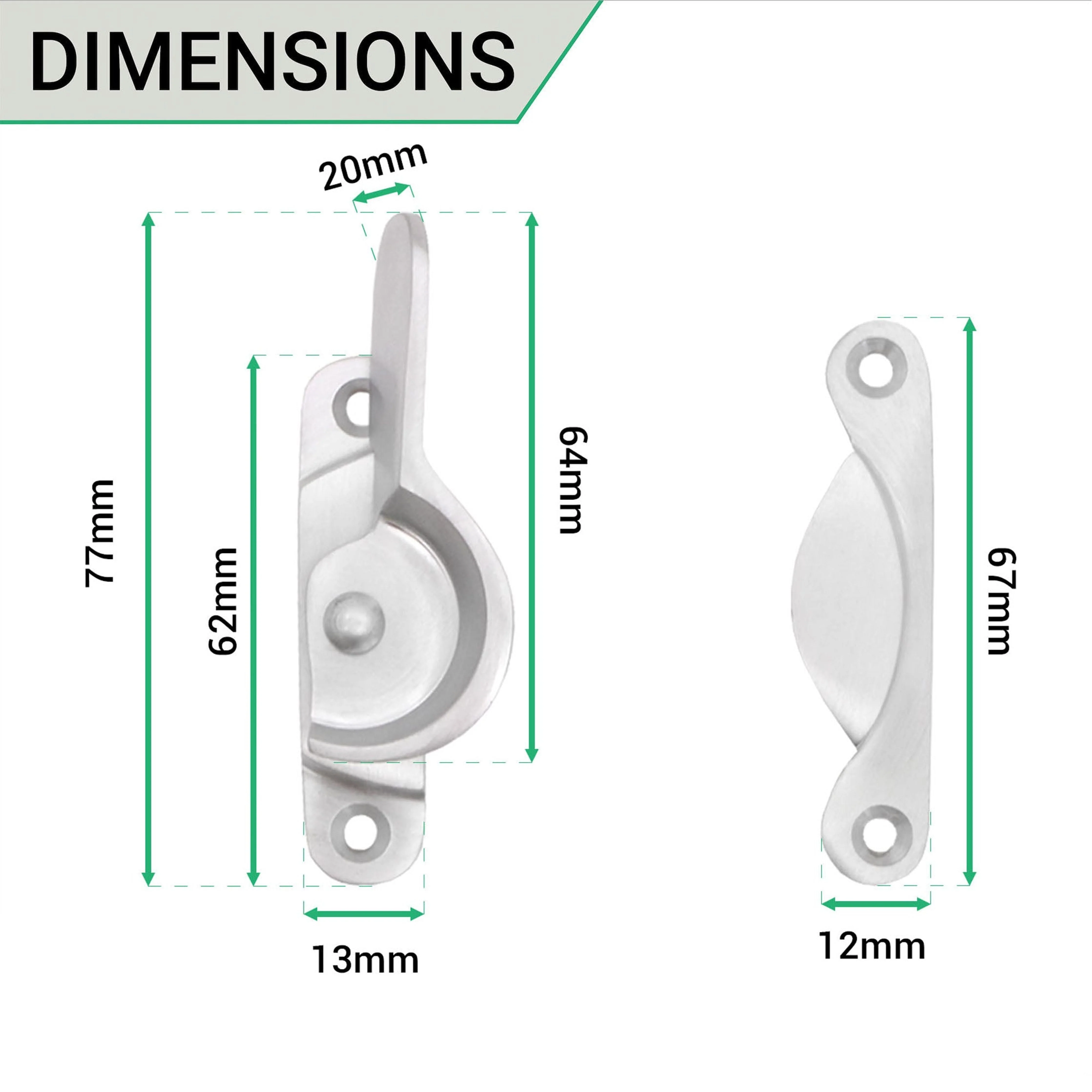 Narrow Fitch Pattern Sash Window Fastener - 64mm - Satin Chrome - Image 3