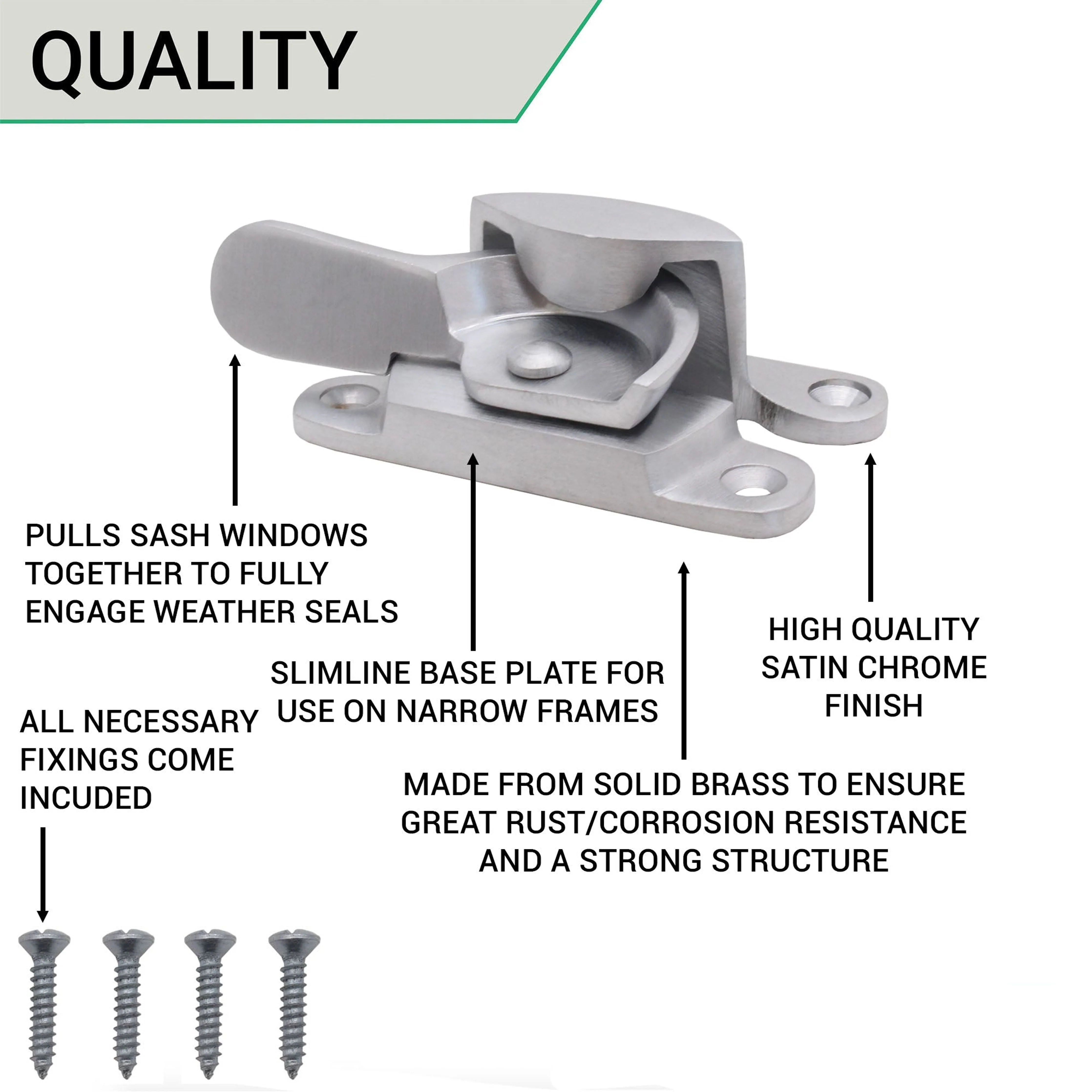 Narrow Fitch Pattern Sash Window Fastener - 64mm - Satin Chrome - Image 4
