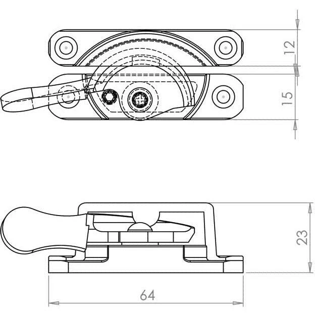 Narrow Locking Fitch Pattern Sash Window Fastener - 64mm - Satin Chrome - Image 4