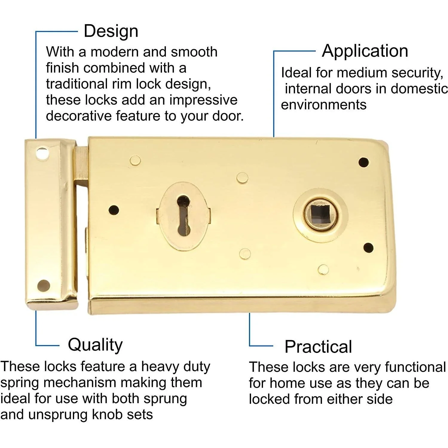 Narrow Rim Sashlock - 150mm - Brass Plated - Image 2