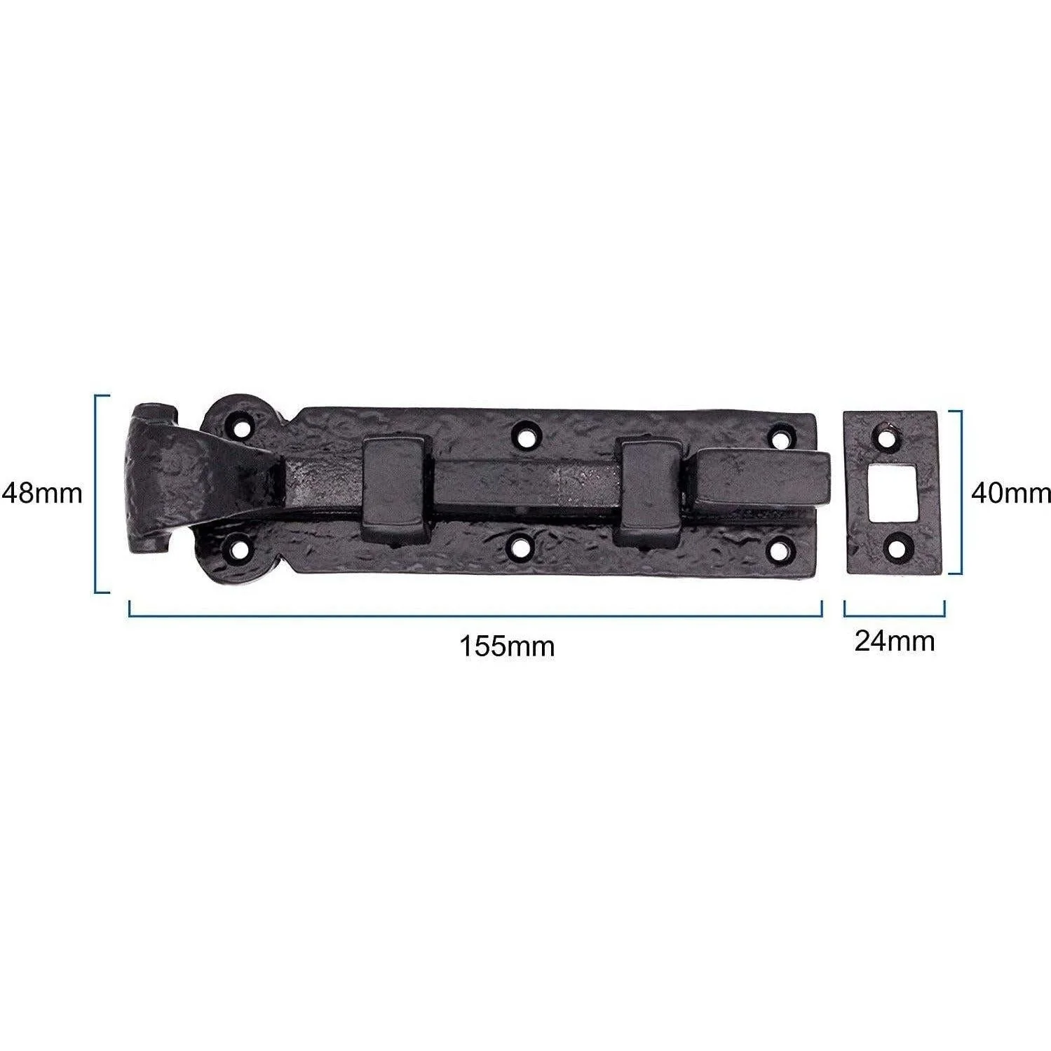 Black Iron Bolt Necked Cranked Antique Wrought Cast Tudor Style - 152mm - Black - Image 3