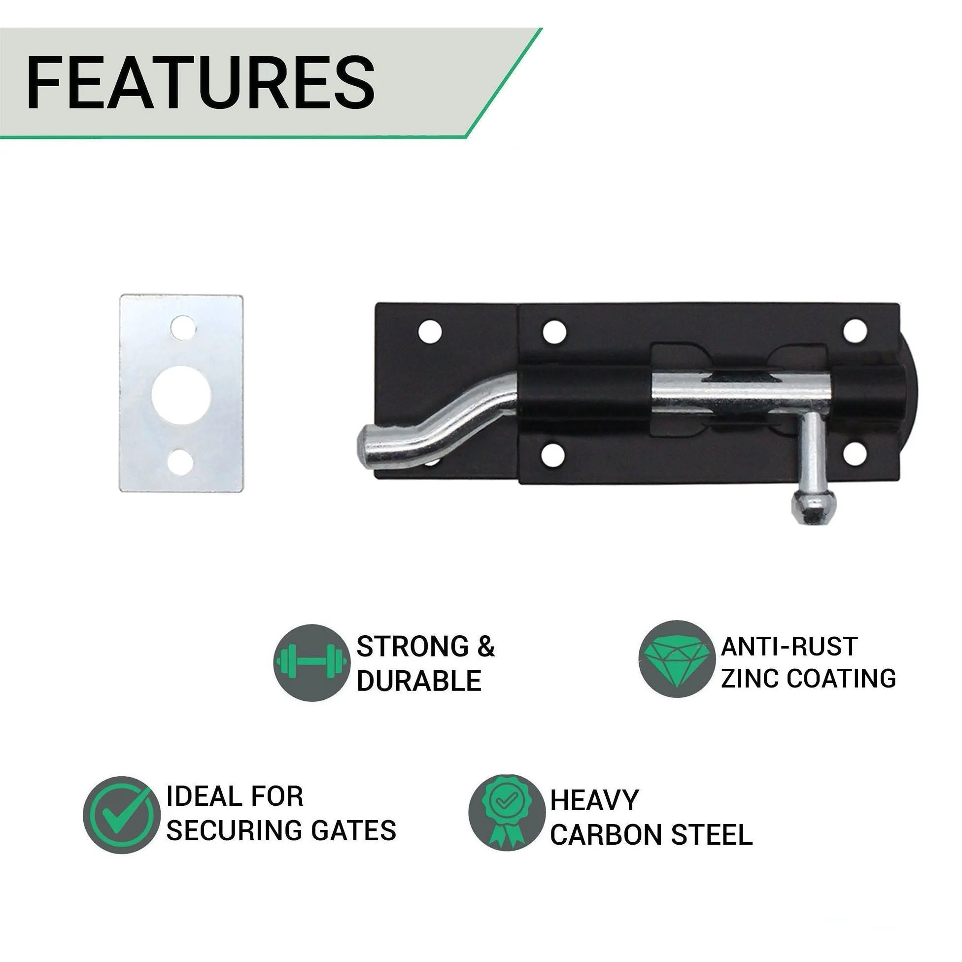 Necked Tower Bolt - 4 Inch / 100 mm - Black - Image 2