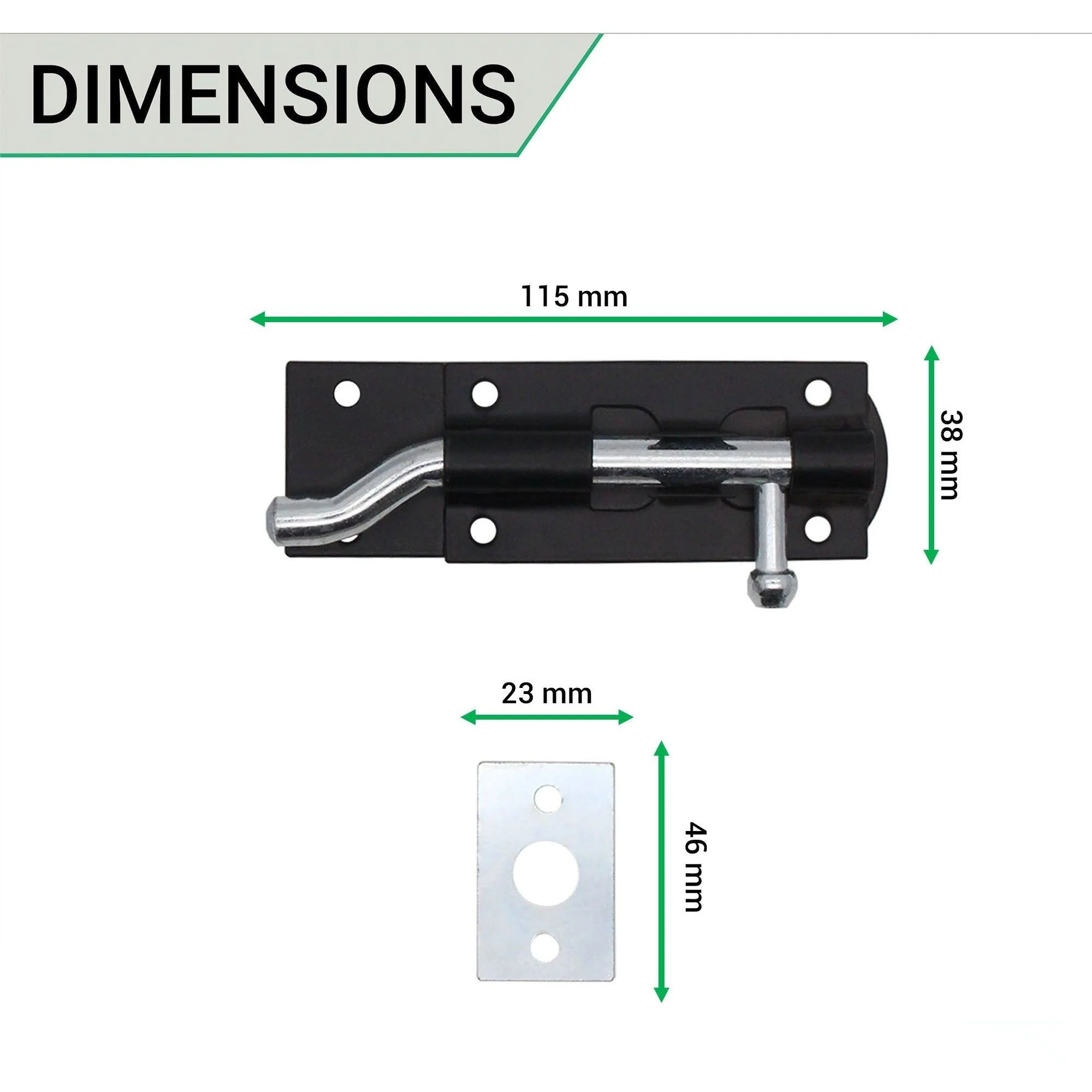 Necked Tower Bolt - 4 Inch / 100 mm - Black - Image 3