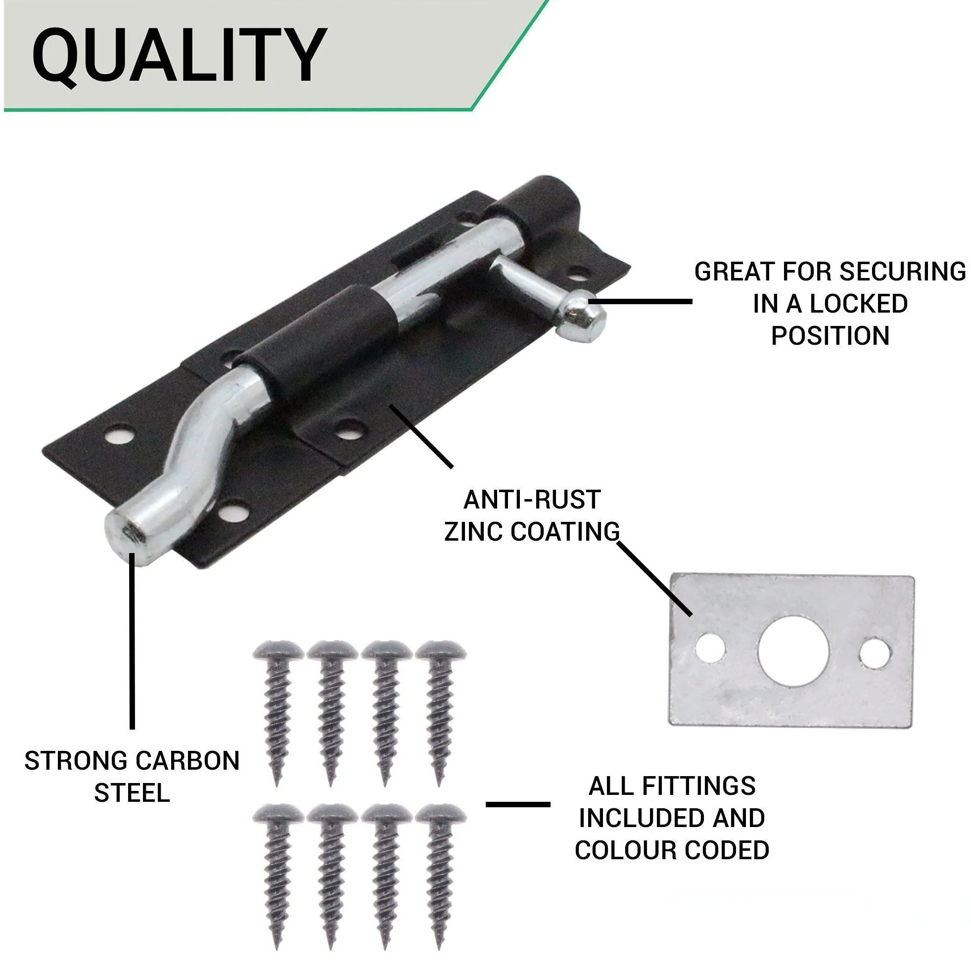 Necked Tower Bolt - 4 Inch / 100 mm - Black - Image 4