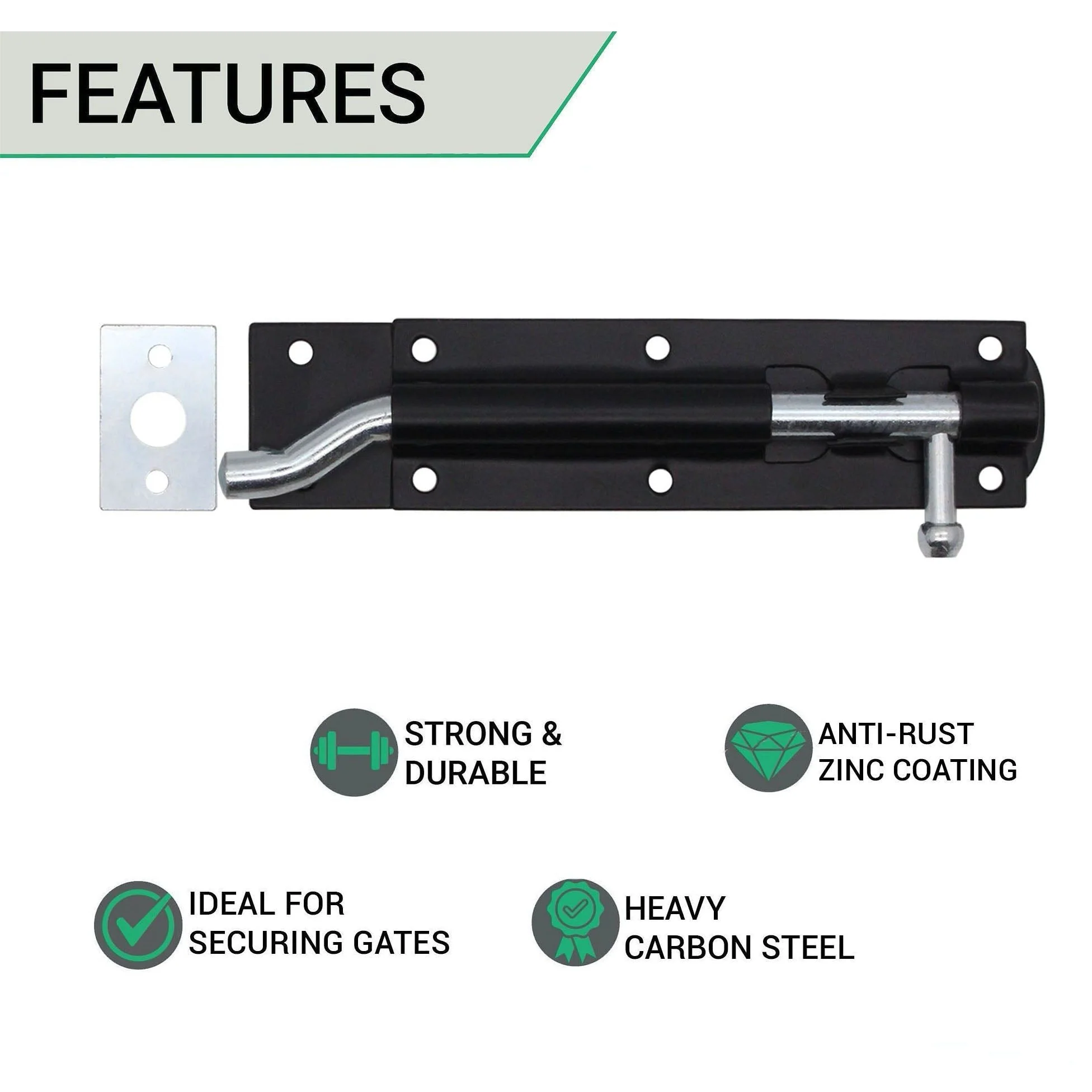 Necked Tower Bolt - 6" / 150 mm - Black - Image 2