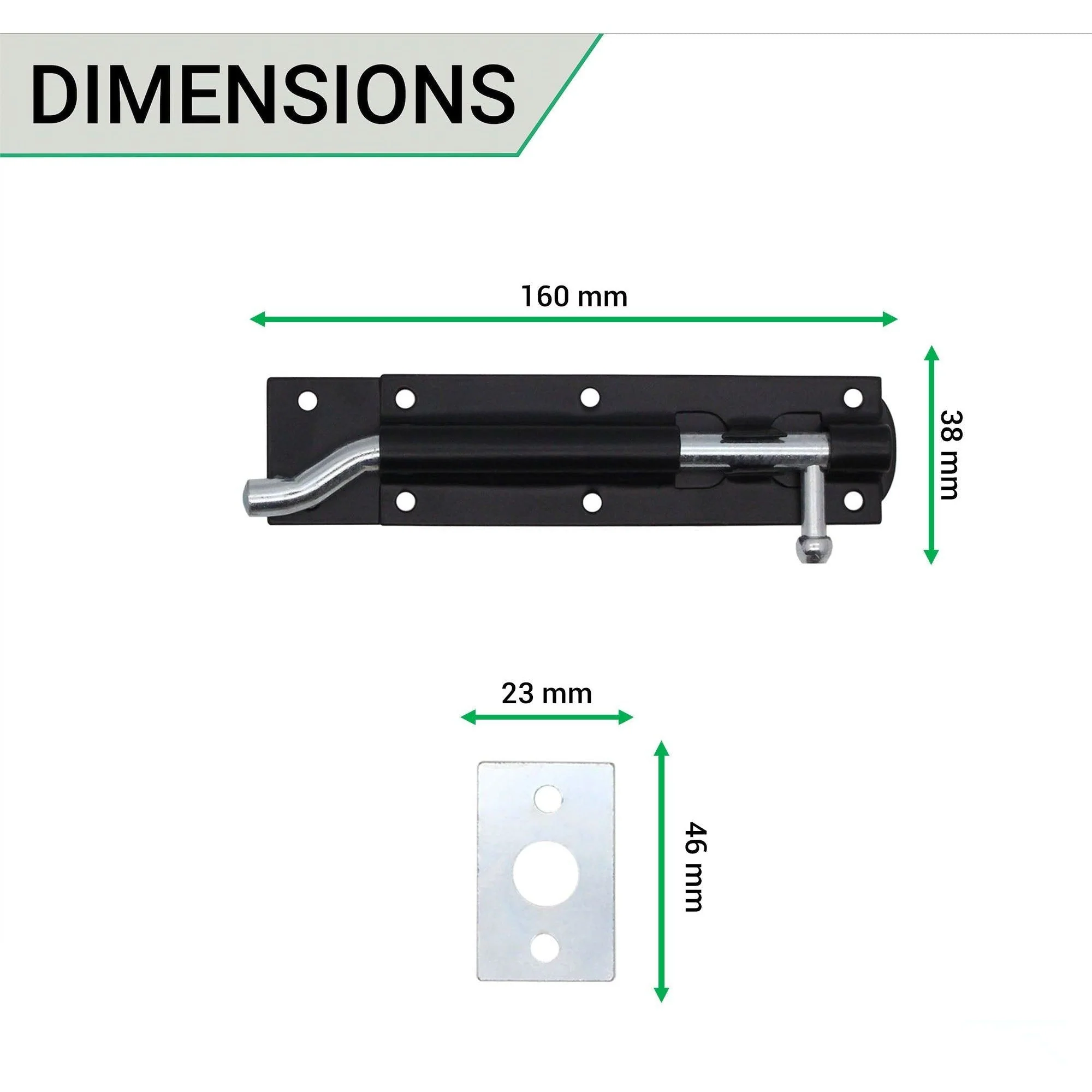 Necked Tower Bolt - 6" / 150 mm - Black - Image 3
