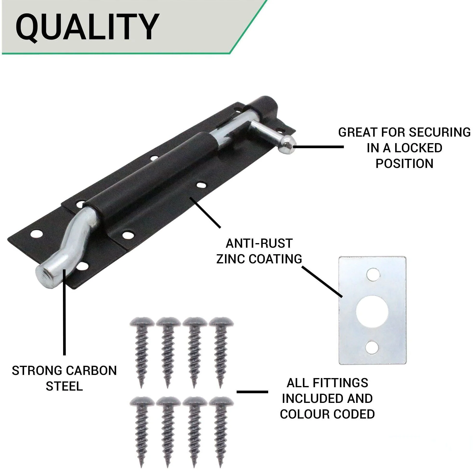 Necked Tower Bolt - 6" / 150 mm - Black - Image 4