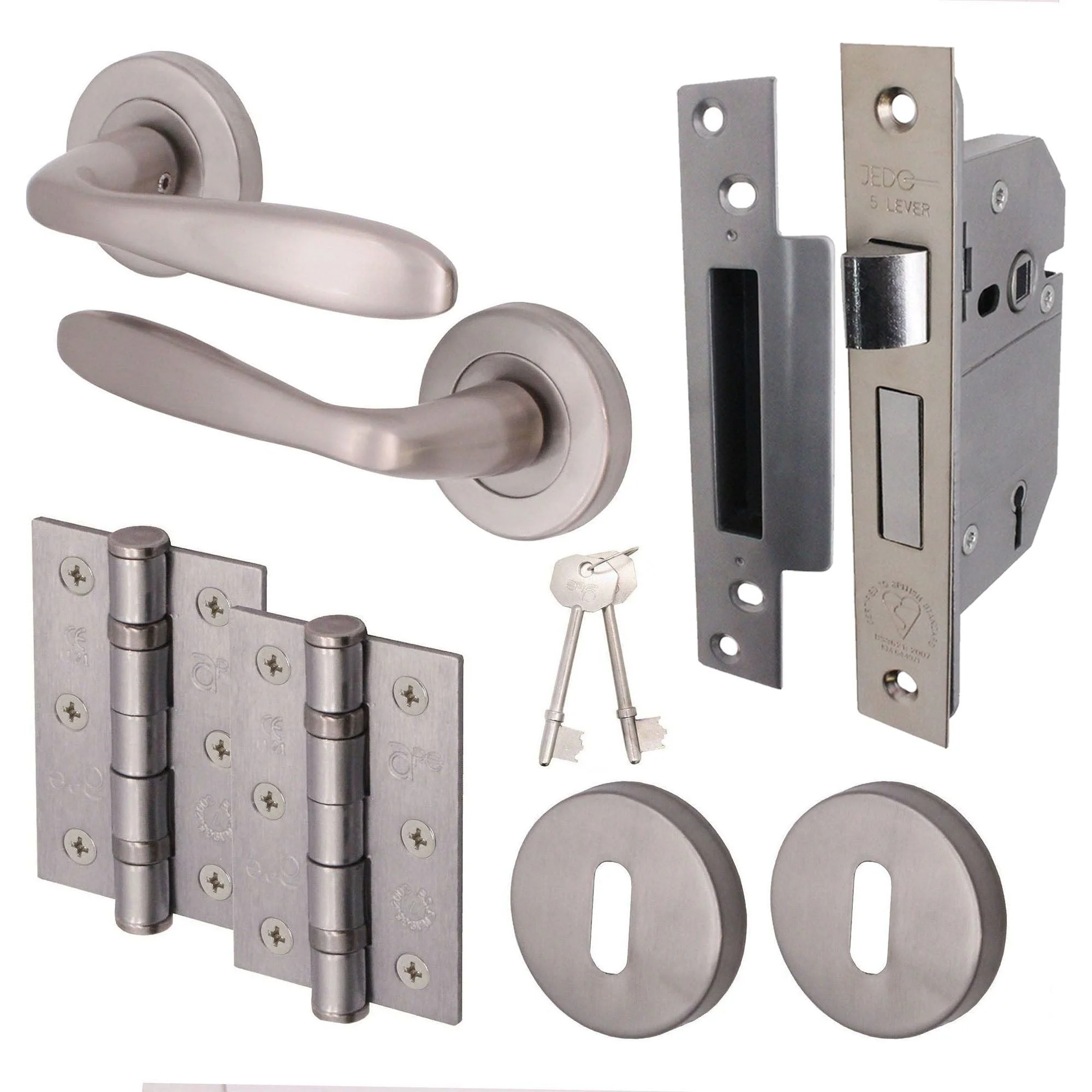 Sassari Satin Nickel Lever on Rose Door Handle Pack - BS3621 5 Lever Sashlock