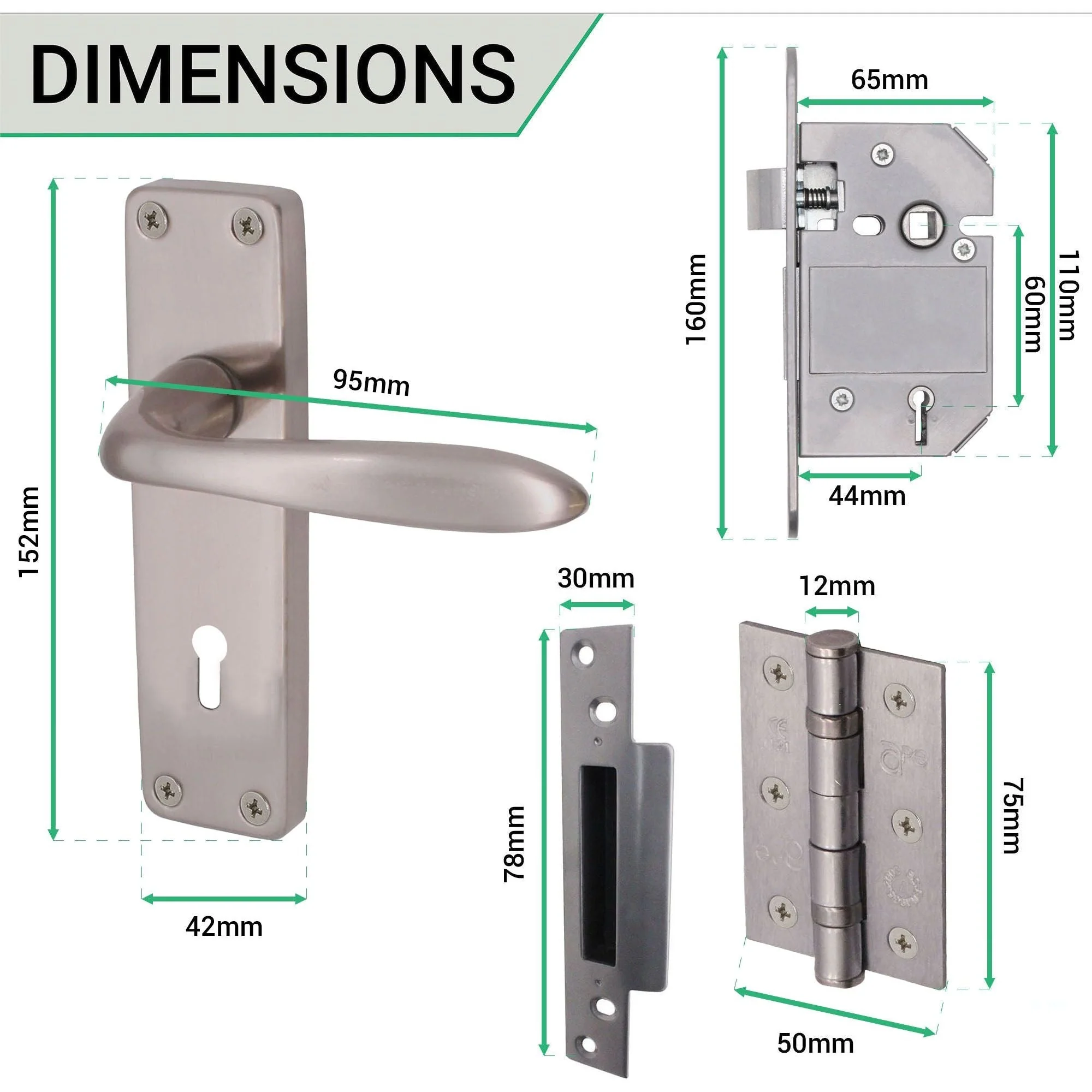 Sassari Satin Nickel Lever Door Handle Pack - BS3621 5 Lever Sashlock - Image 4
