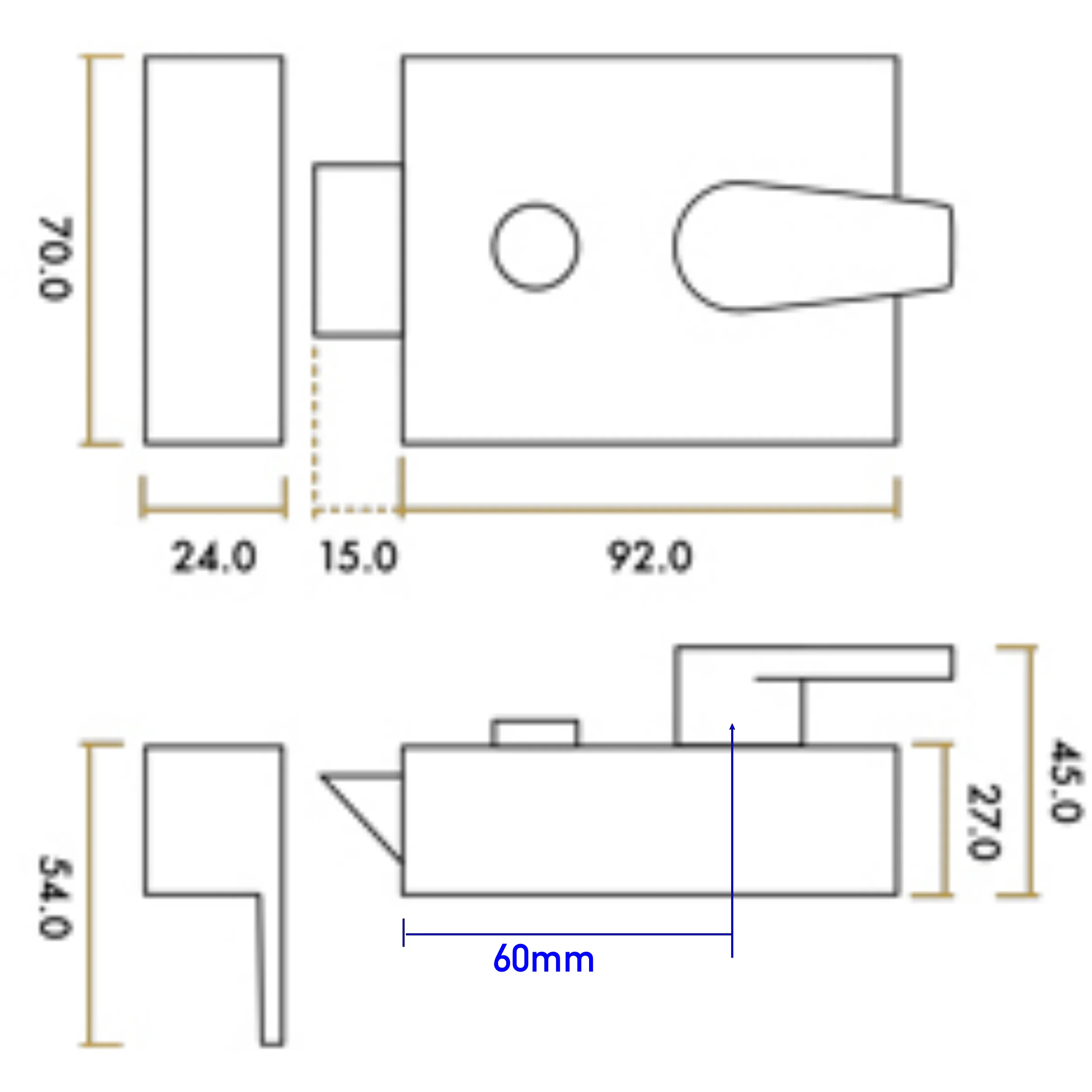 Fire Rated Night Latch & Cylinder - FD30/60 - 92mm Case / 60mm Backset - Satin Chrome - Image 2