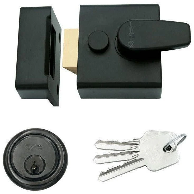 Night Latch & Cylinder Non-Deadlocking - 40mm Backset 62x70x27mm Case - Matt Black / Black Cylinder