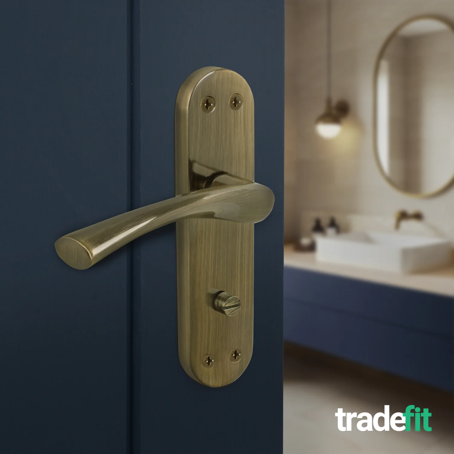 Nola Antique Brass Lever on Backplate Door Handle Pack – 64mm Bathroom Lock - Image 6