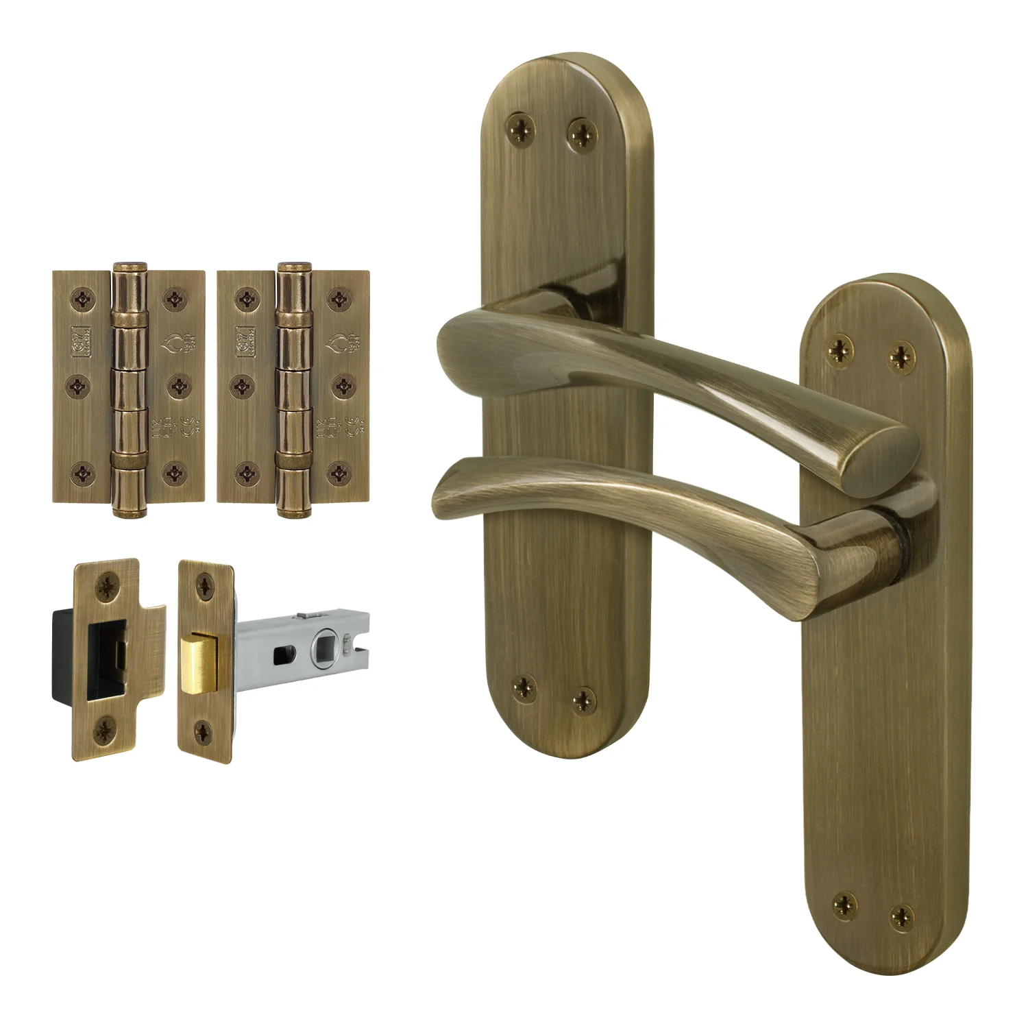 Nola Antique Brass Lever on Backplate Door Handle Pack – 64mm Latch
