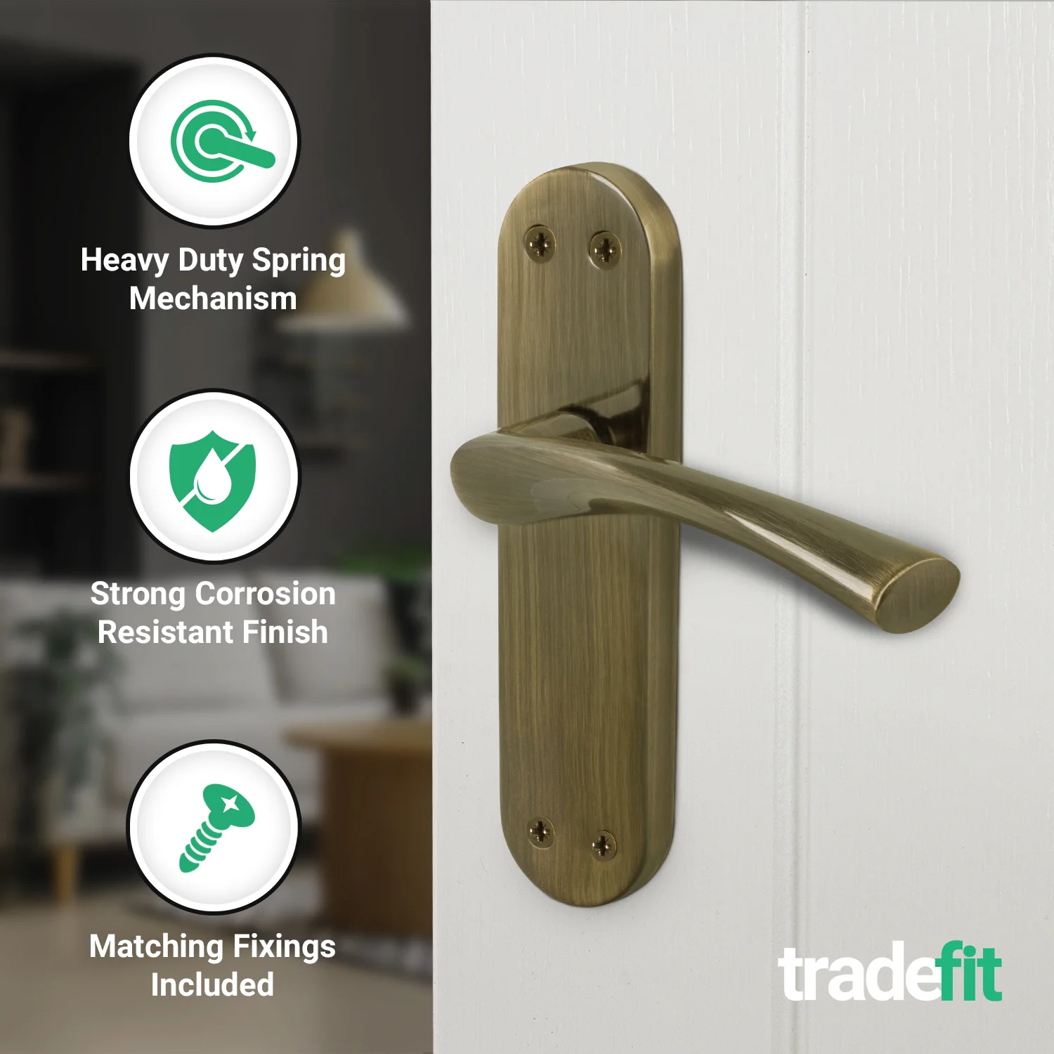Nola Antique Brass Lever on Backplate Door Handle Pack – 64mm Latch - Image 4