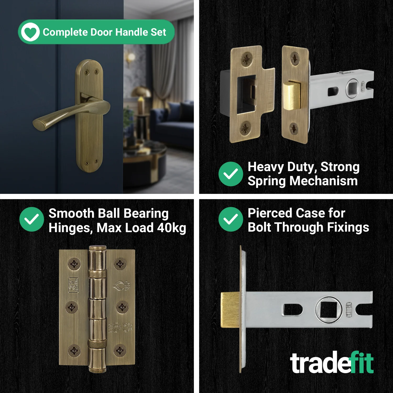 Nola Antique Brass Lever on Backplate Door Handle Pack – 64mm Latch - Image 5