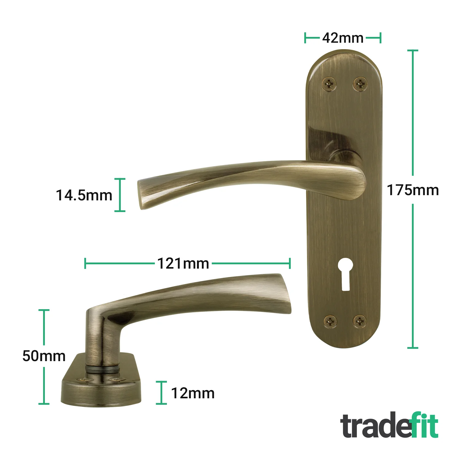 Nola Antique Brass Lever on Backplate Door Handle Pack – 64mm Sashlock - Image 2