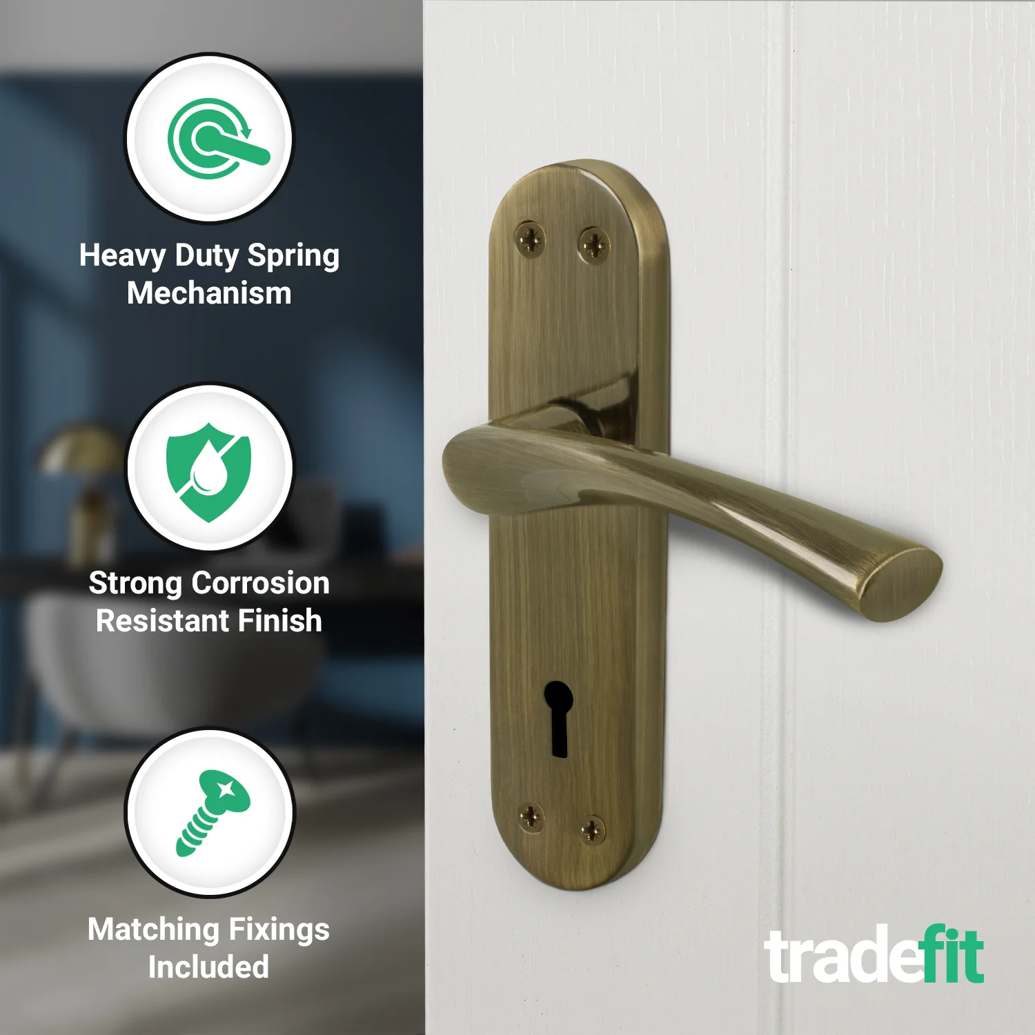 Nola Antique Brass Lever on Backplate Door Handle Pack – 64mm Sashlock - Image 4