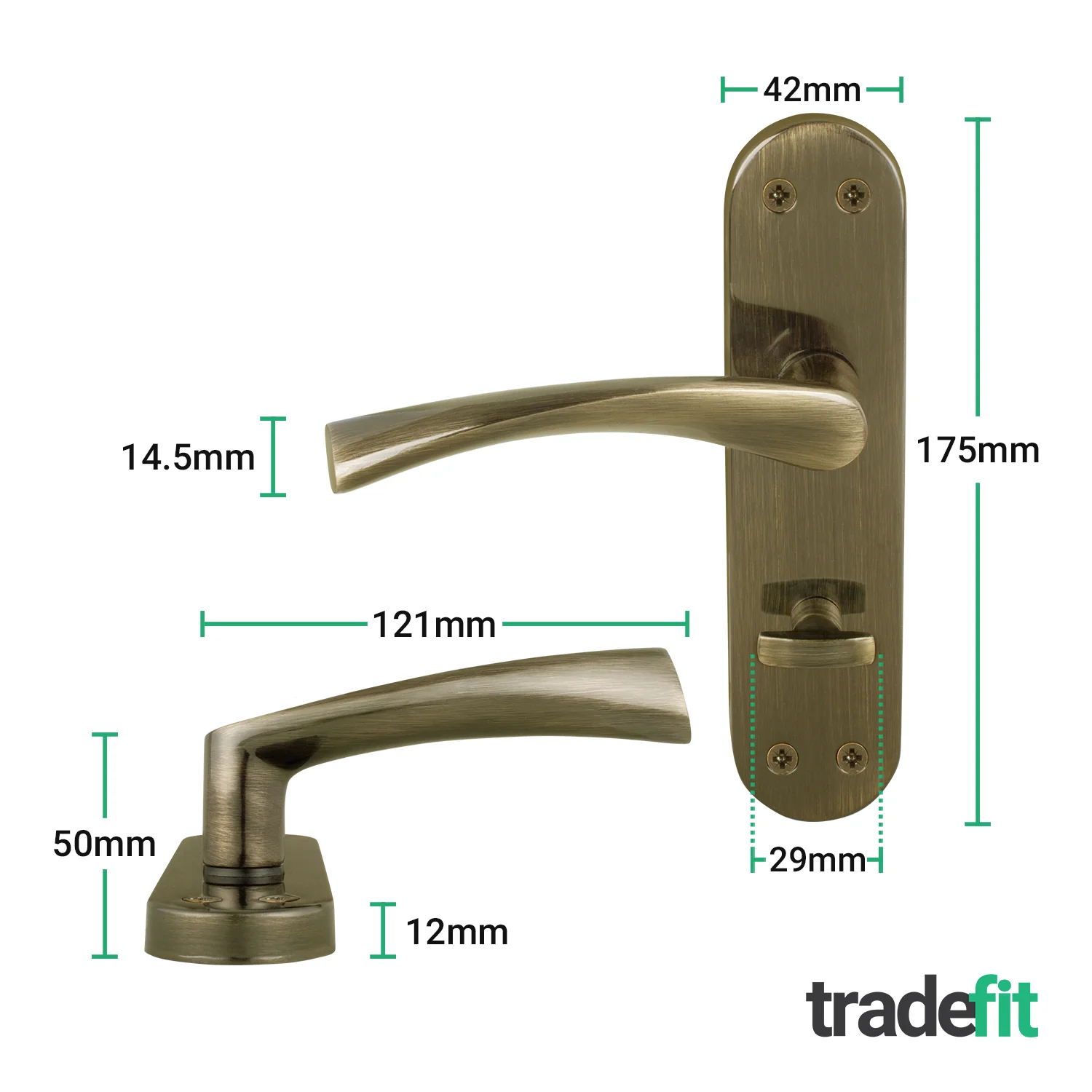 Nola Antique Brass Lever on Backplate Door Handle Pack – 80mm Bathroom Lock - Image 2