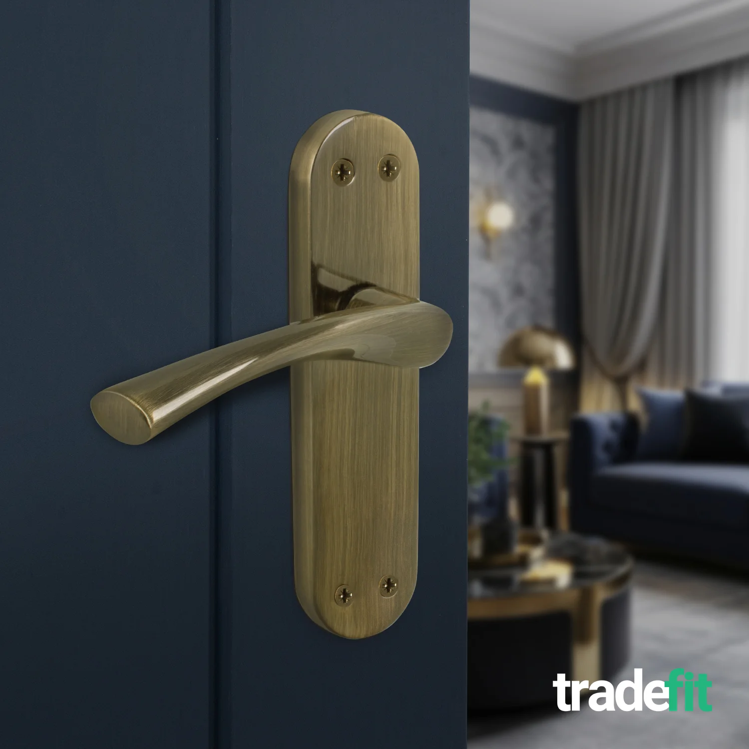 Nola Antique Brass Lever on Backplate Door Handles - Latch - Image 4