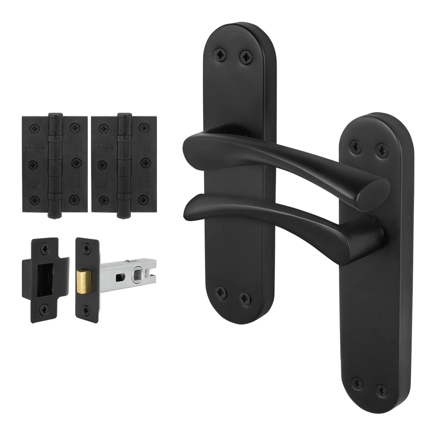 Nola Matt Black Lever on Backplate Door Handle Pack - 64mm Latch