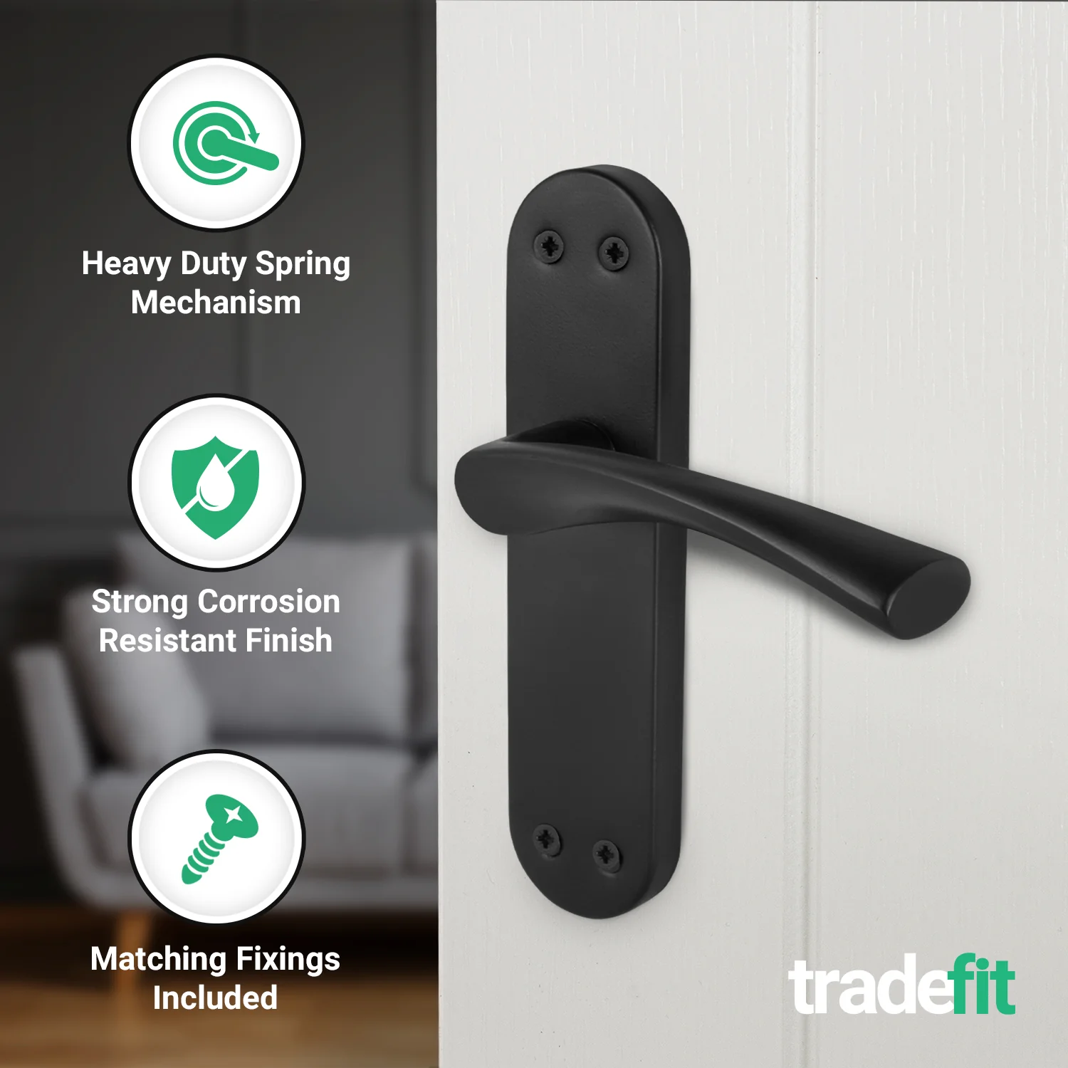 Nola Matt Black Lever on Backplate Door Handle Pack - 64mm Latch - Image 4