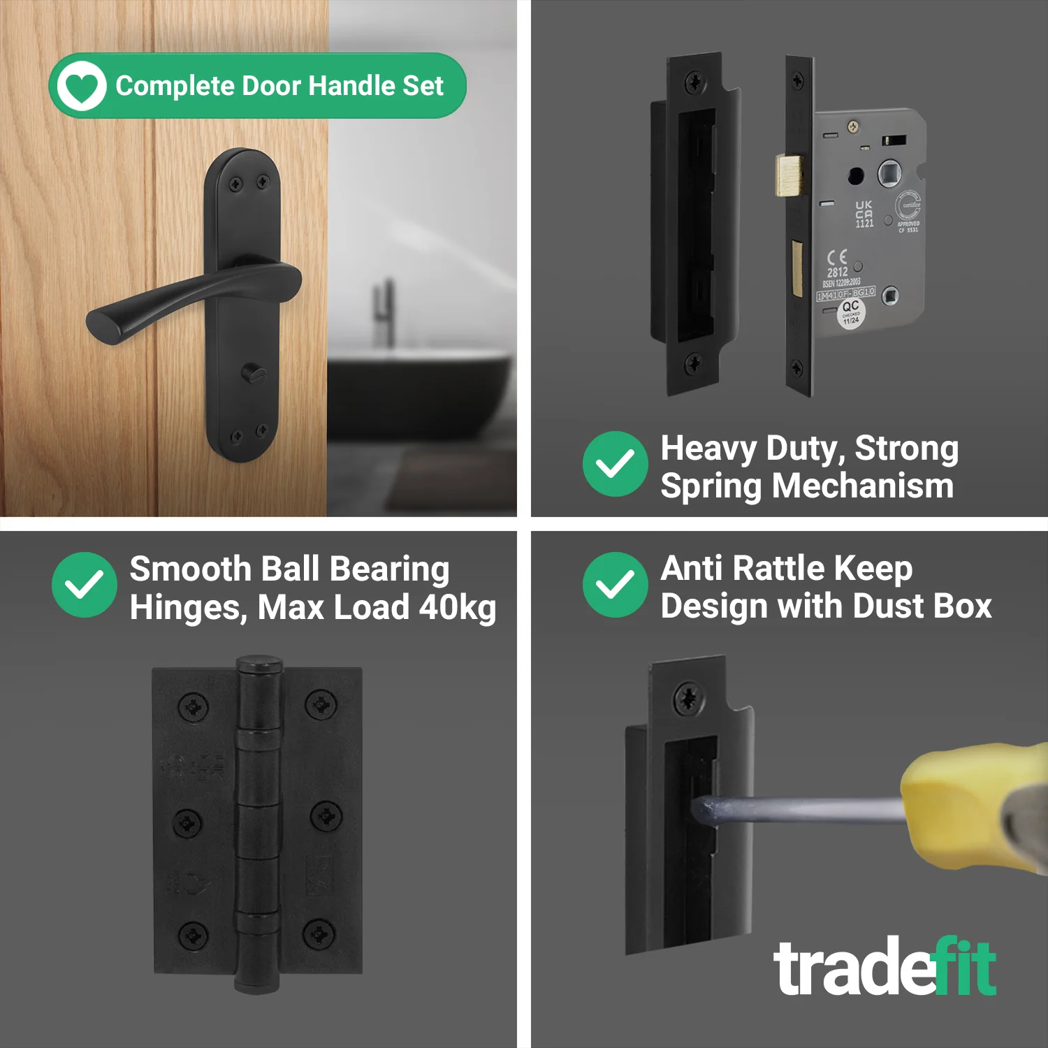 Nola Matt Black Lever on Backplate Door Handle Pack - 80mm Bathroom Lock - Image 5