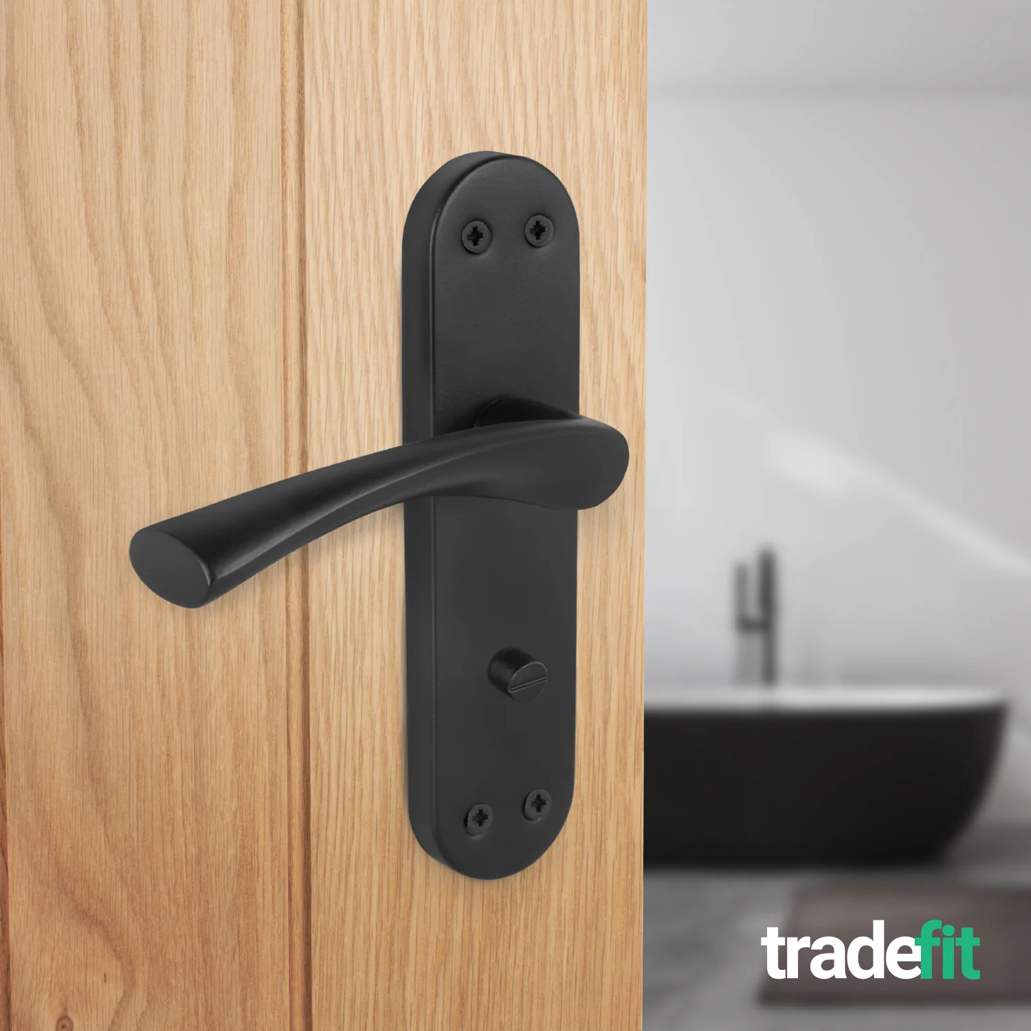 Nola Matt Black Lever on Backplate Door Handle Pack - 80mm Bathroom Lock - Image 6