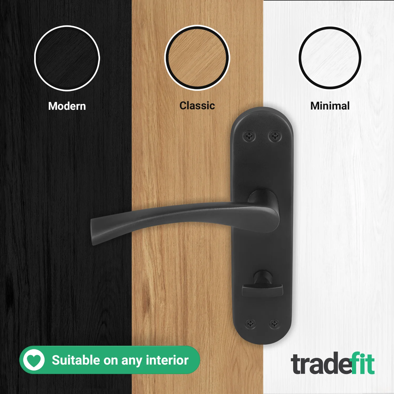 Nola Matt Black Lever on Backplate Door Handle Pack - 80mm Bathroom Lock - Image 7